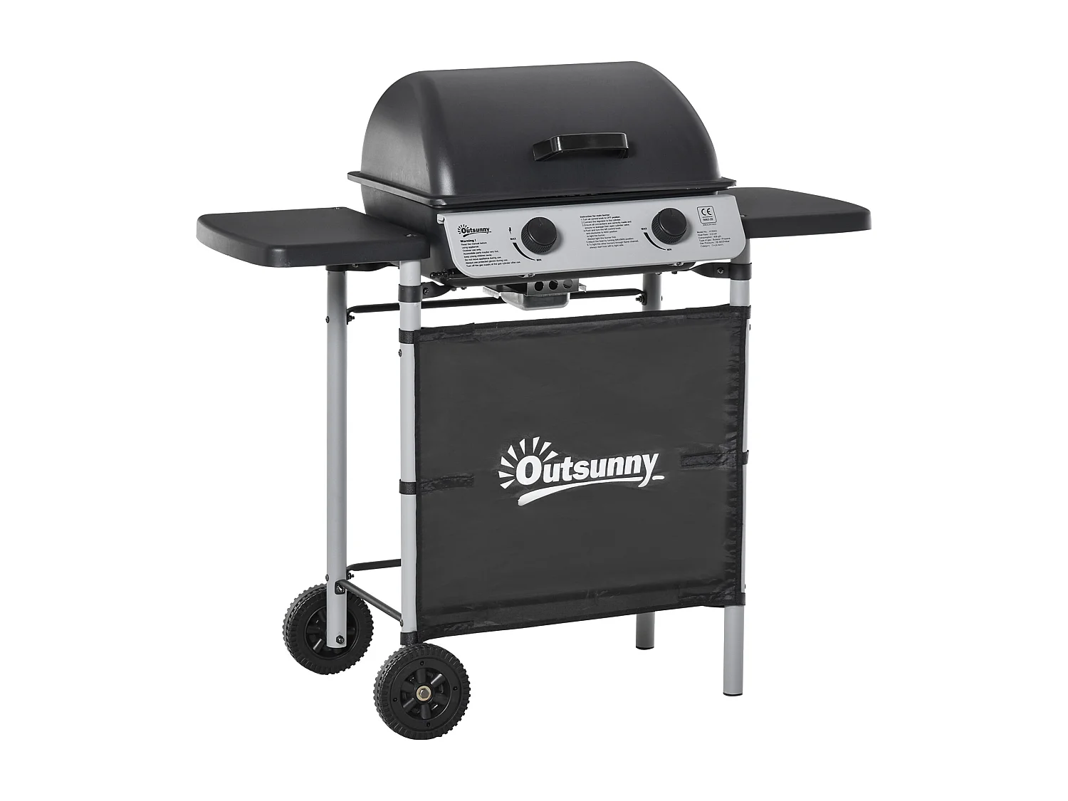 Barbecue a gas 2 fuochi da 2.8kw con coperchio mensole ruote