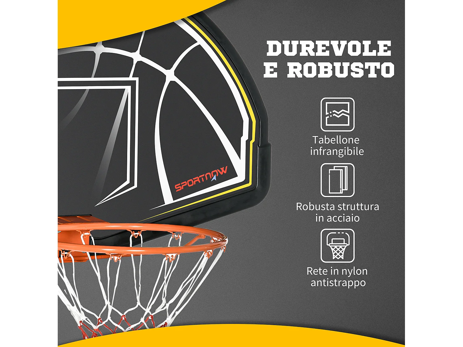 Canestro basket per bambini e adulti da indoor outdoor in acciaio e pe