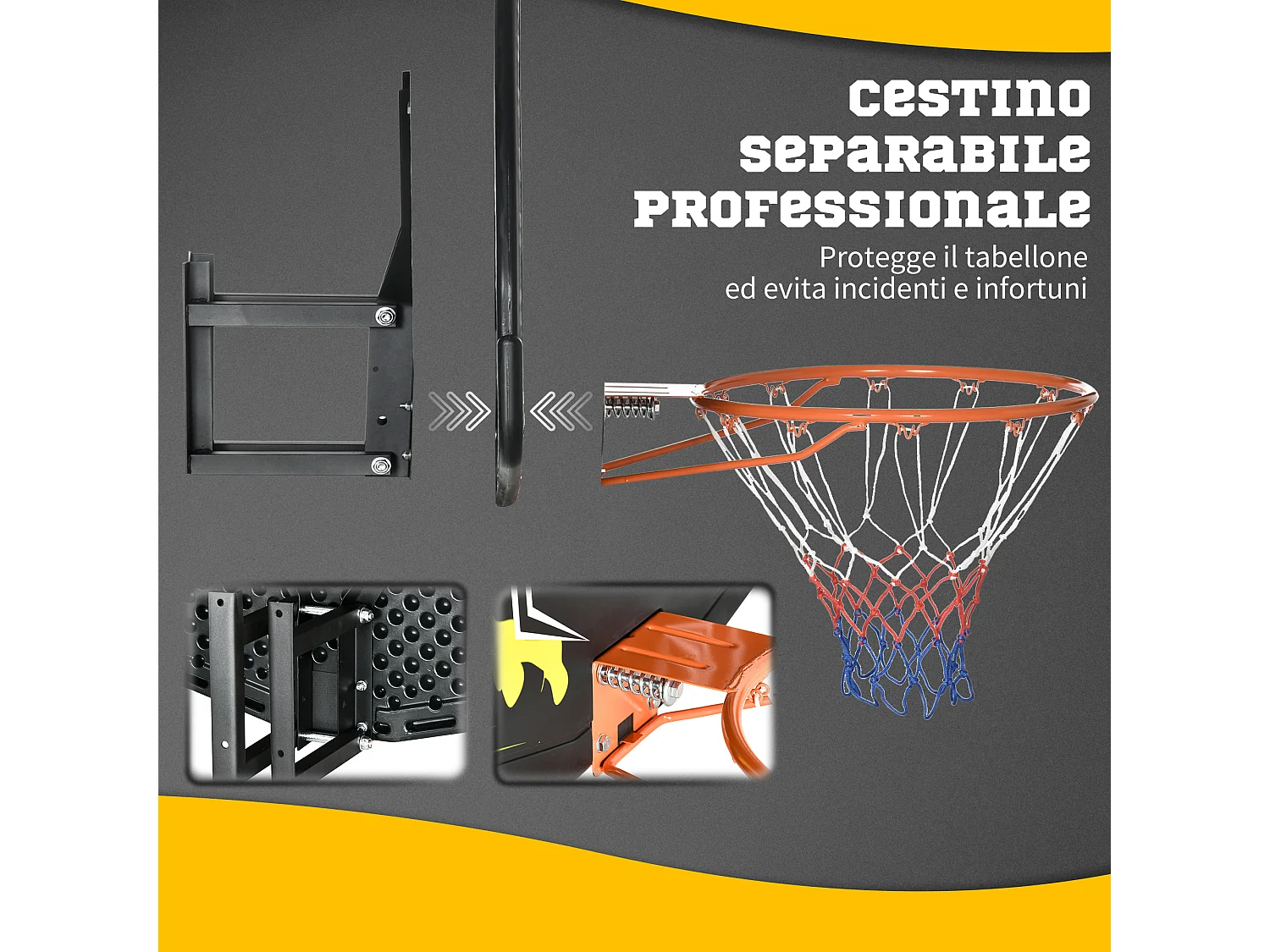 Canestro basket per bambini e adulti da indoor outdoor in acciaio e pe