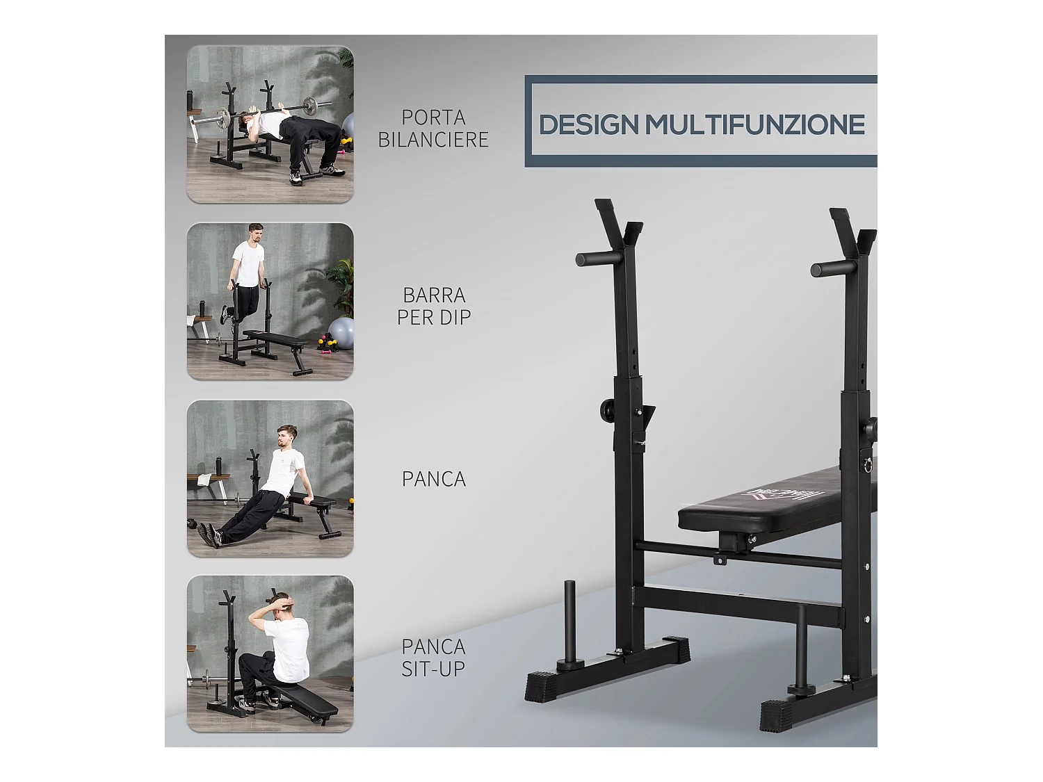 Panca pesi pieghevole e multiuso con 8 altezze regolabili in acciaio e pu