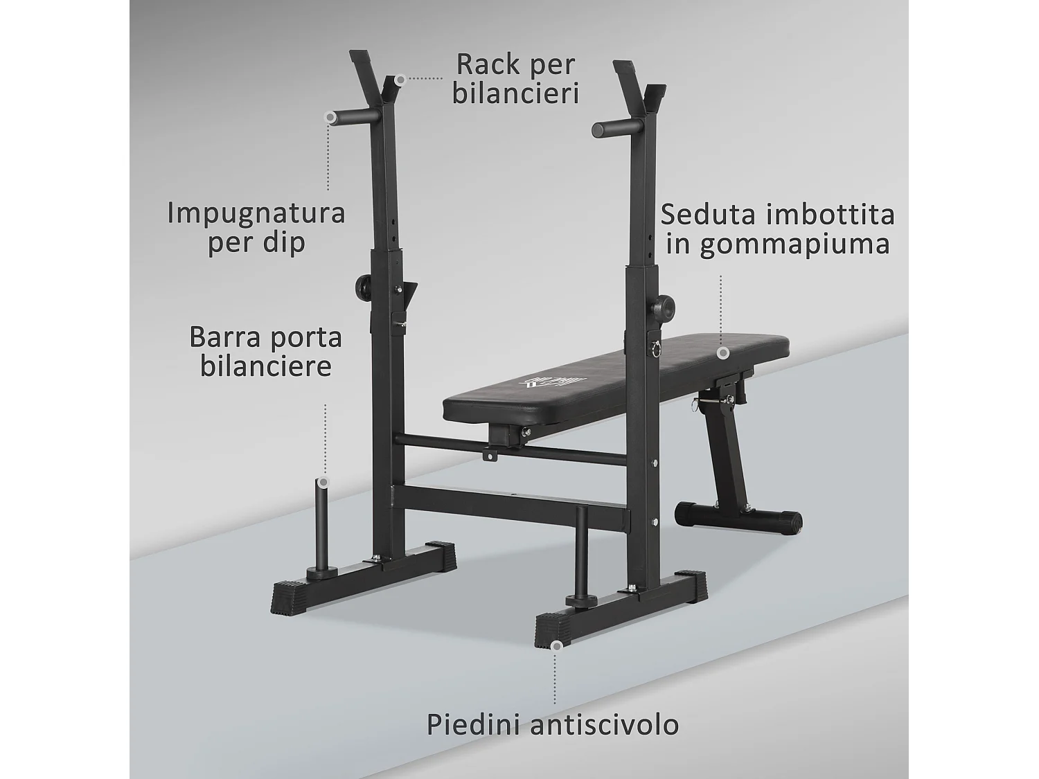 Panca pesi pieghevole e multiuso con 8 altezze regolabili in acciaio e pu