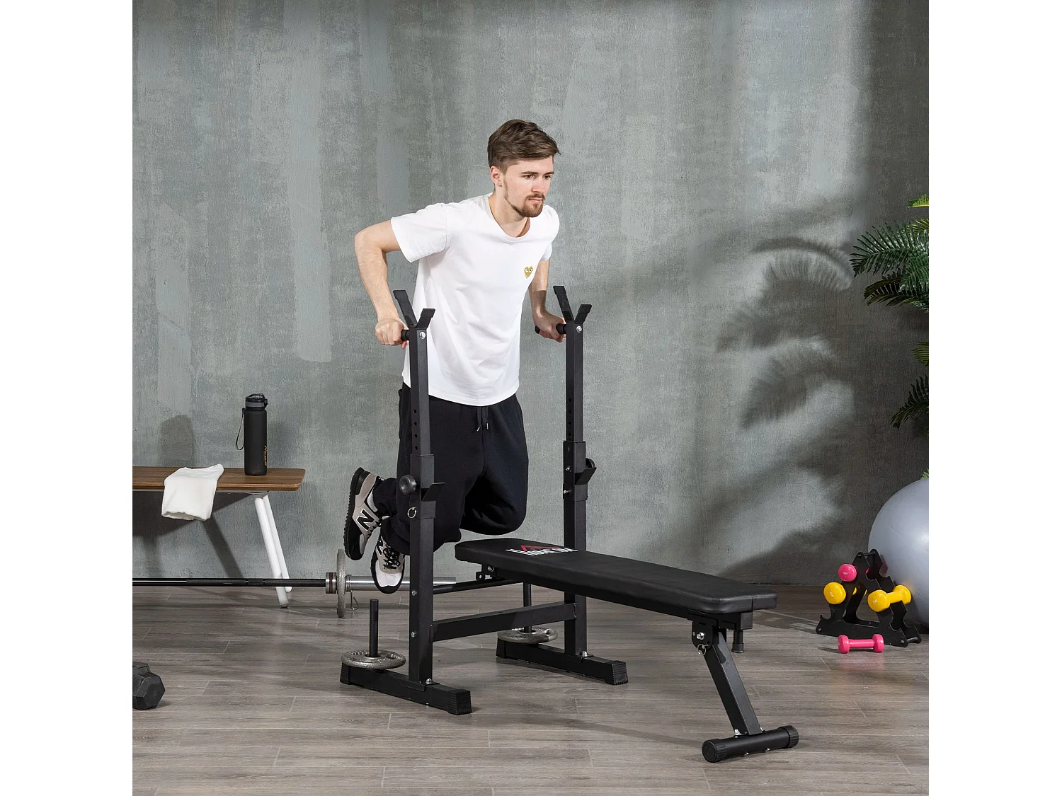 Panca pesi pieghevole e multiuso con 8 altezze regolabili in acciaio e pu