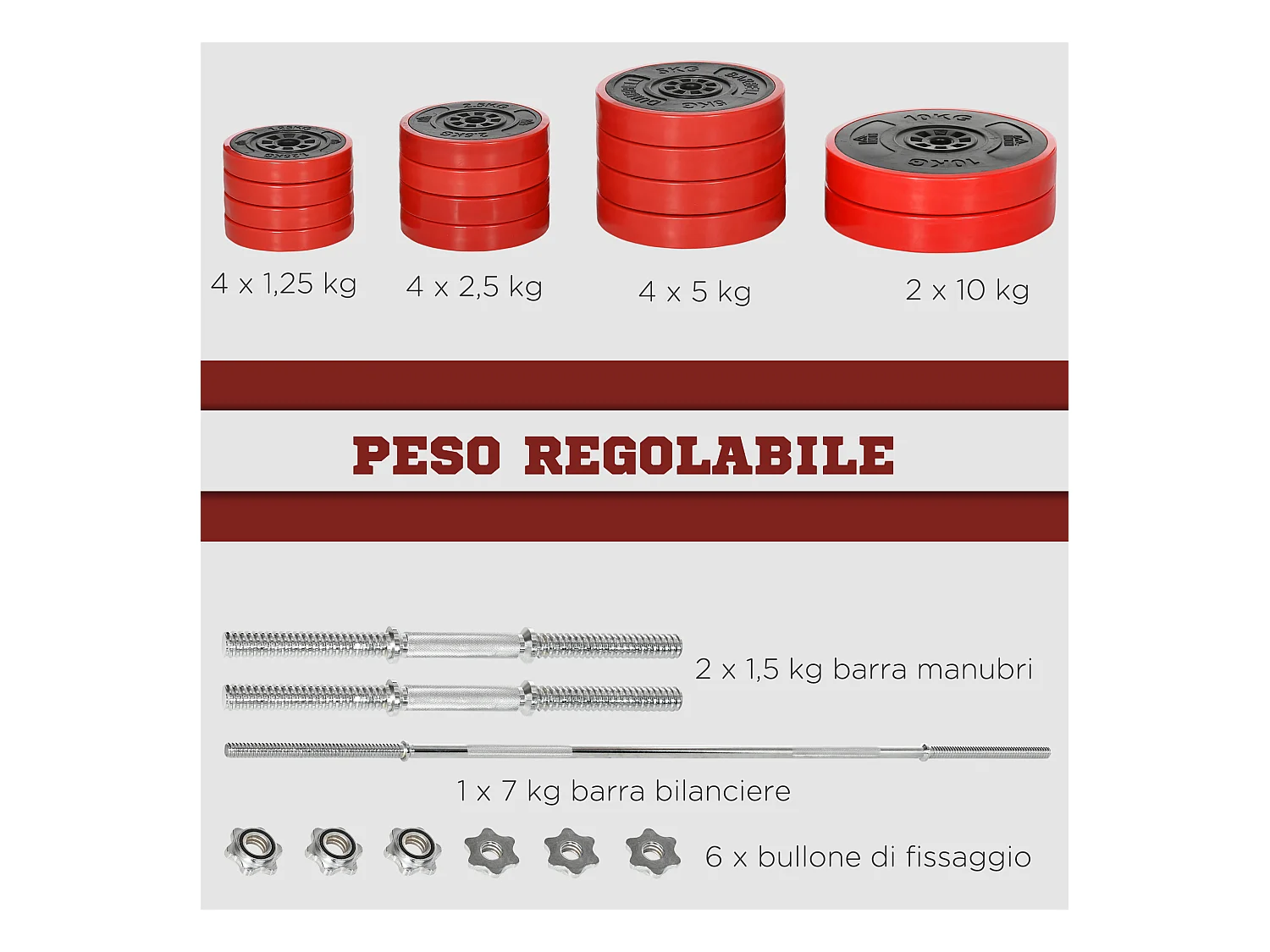 Set bilanciere e dischi 65kg tot in metallo sabbia di ferro e gomma