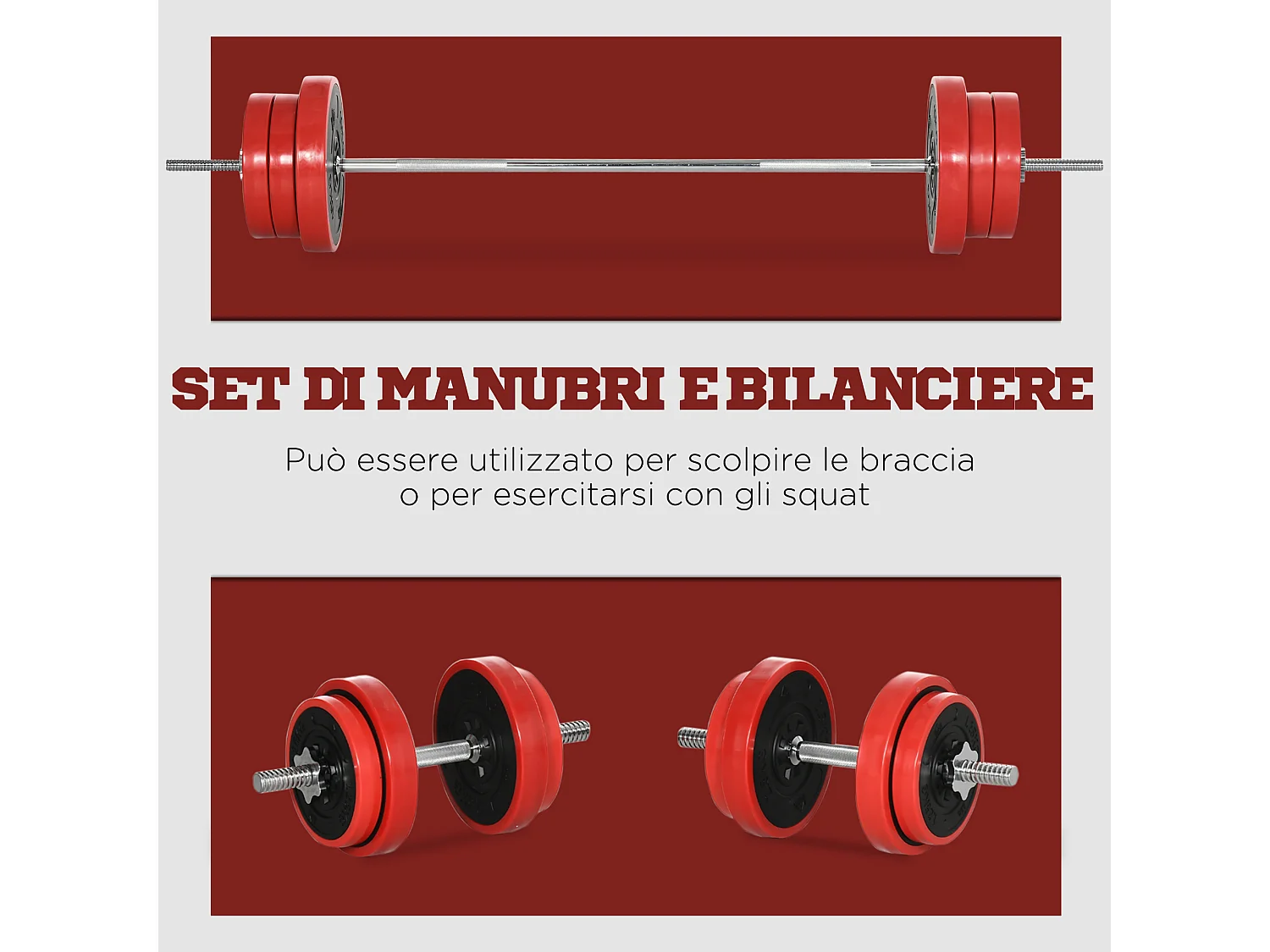 Set bilanciere e dischi 65kg tot in metallo sabbia di ferro e gomma