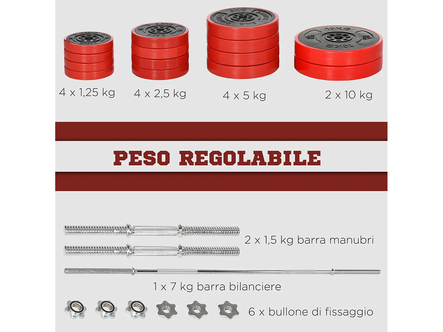 Set bilanciere e dischi 65kg tot in metallo sabbia di ferro e gomma
