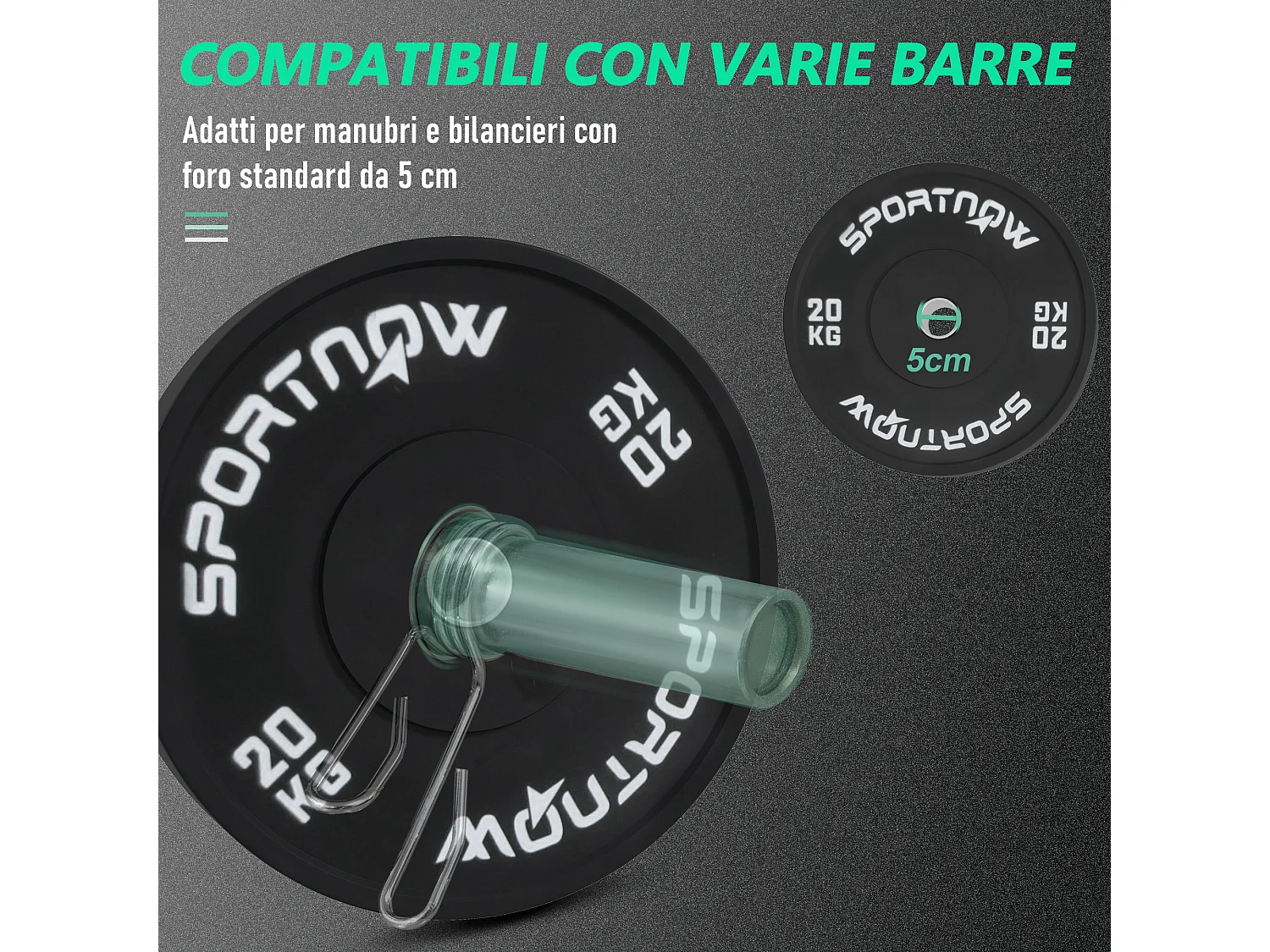 Set 2 dischi palestra da 20kg per bilanciere e manubri con attacco ø5cm