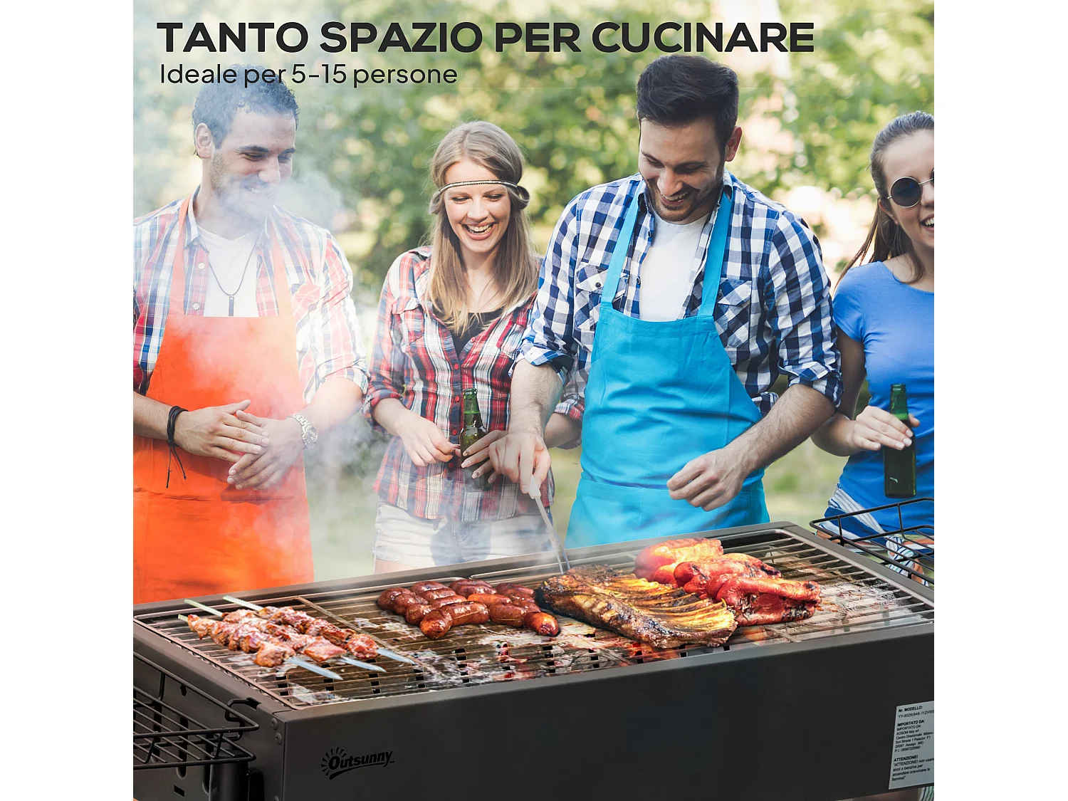 Barbecue a carbonella con 2 griglie e cestini laterali nero