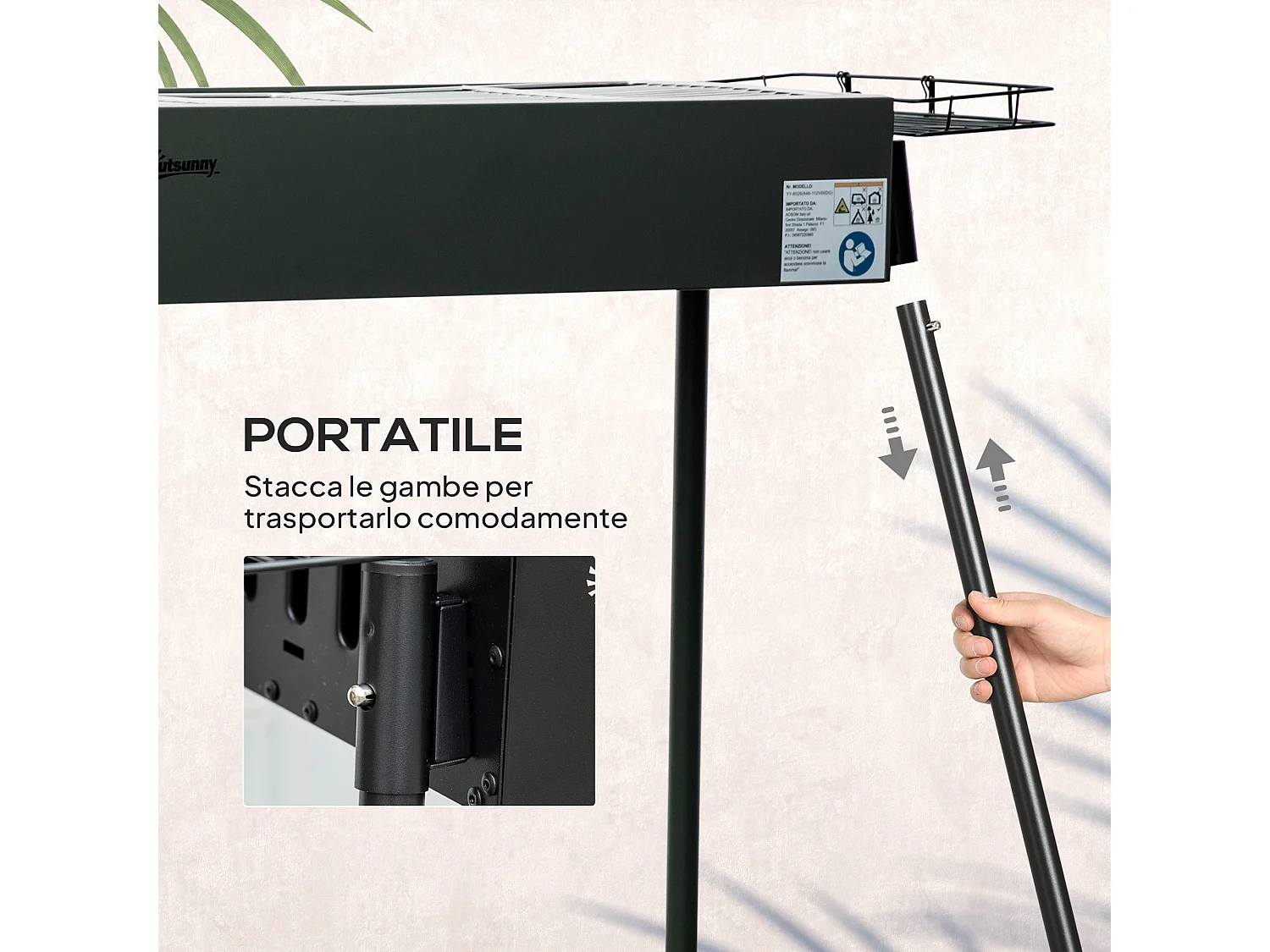 Barbecue a carbonella con 2 griglie e cestini laterali nero