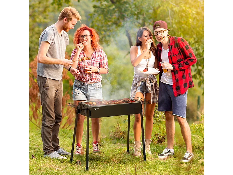 Barbecue a carbonella con 2 griglie e cestini laterali nero