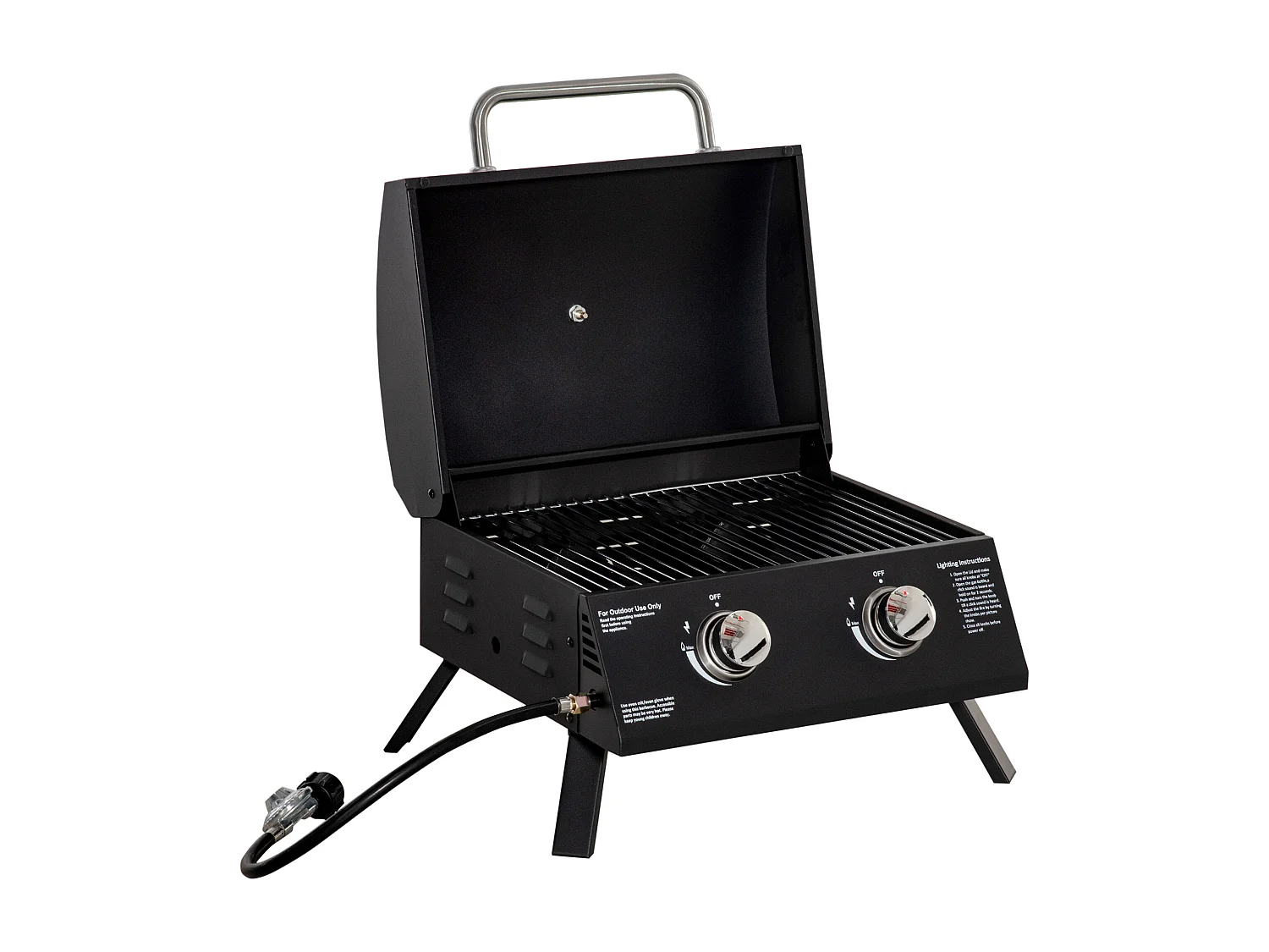 Barbecue a gas pieghevole in acciaio con 2 bruciatori nero