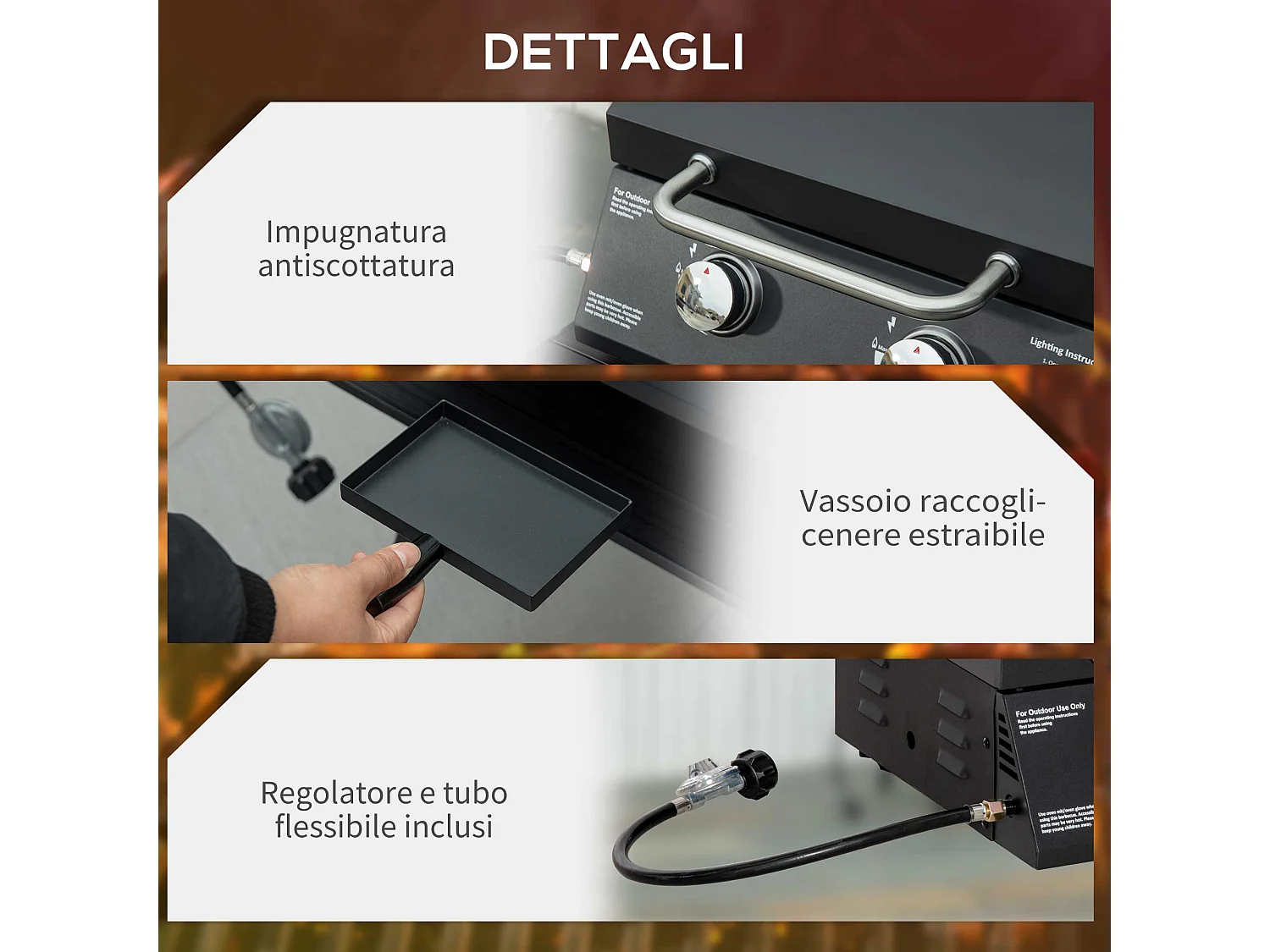 Barbecue a gas pieghevole in acciaio con 2 bruciatori nero