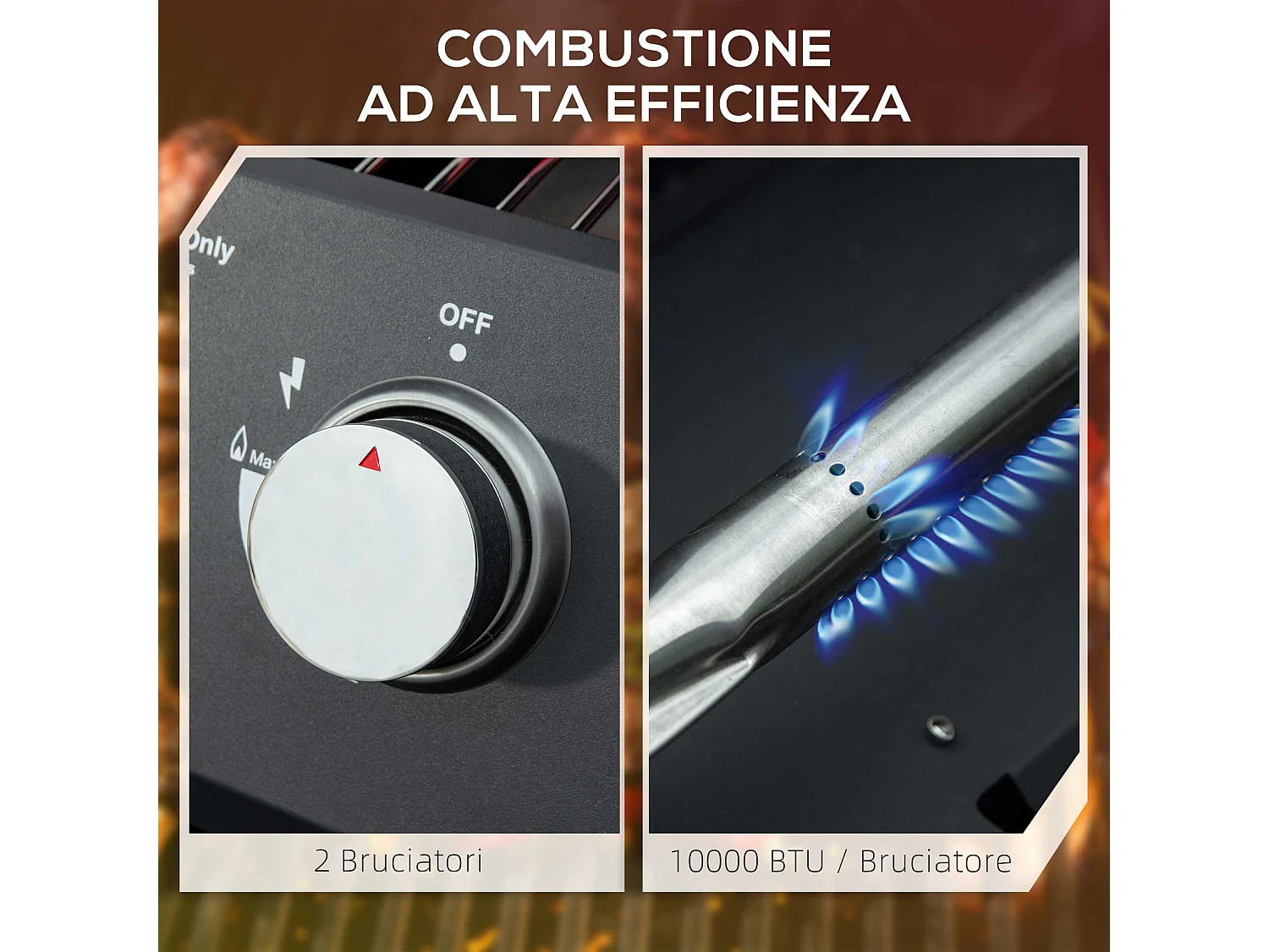 Barbecue a gas pieghevole in acciaio con 2 bruciatori nero