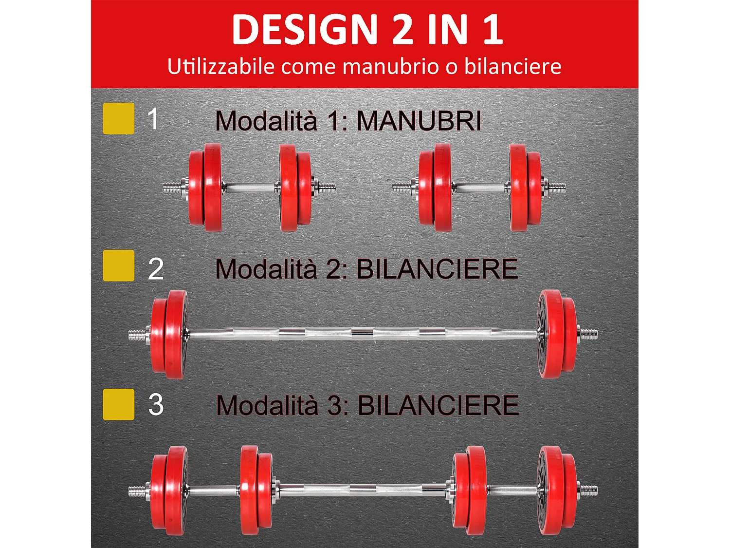 Set bilanciere e manubri pesi da 20kg dischi rivestiti in pp antigraffio