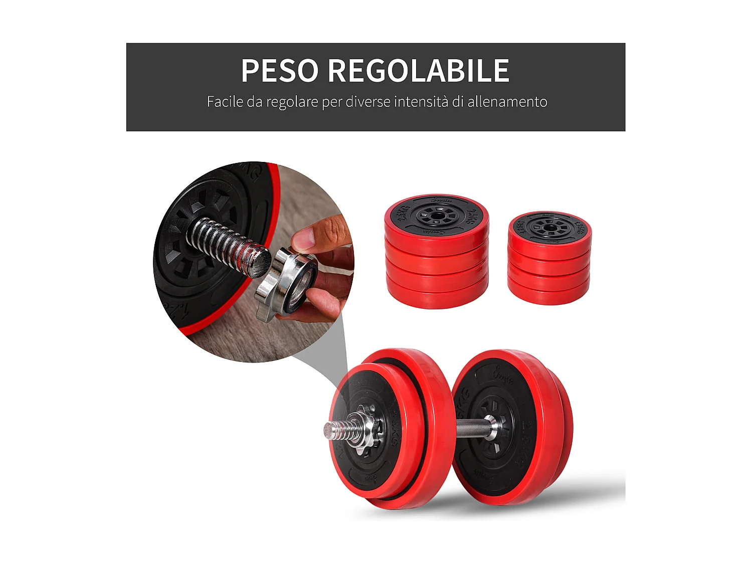 Set bilanciere e manubri pesi da 20kg dischi rivestiti in pp antigraffio