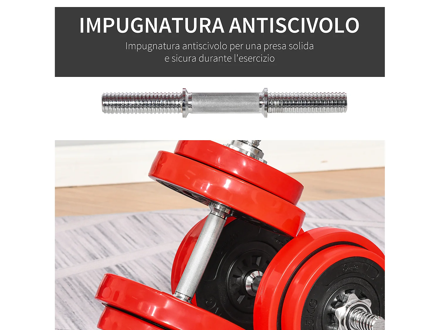 Set bilanciere e manubri pesi da 20kg dischi rivestiti in pp antigraffio