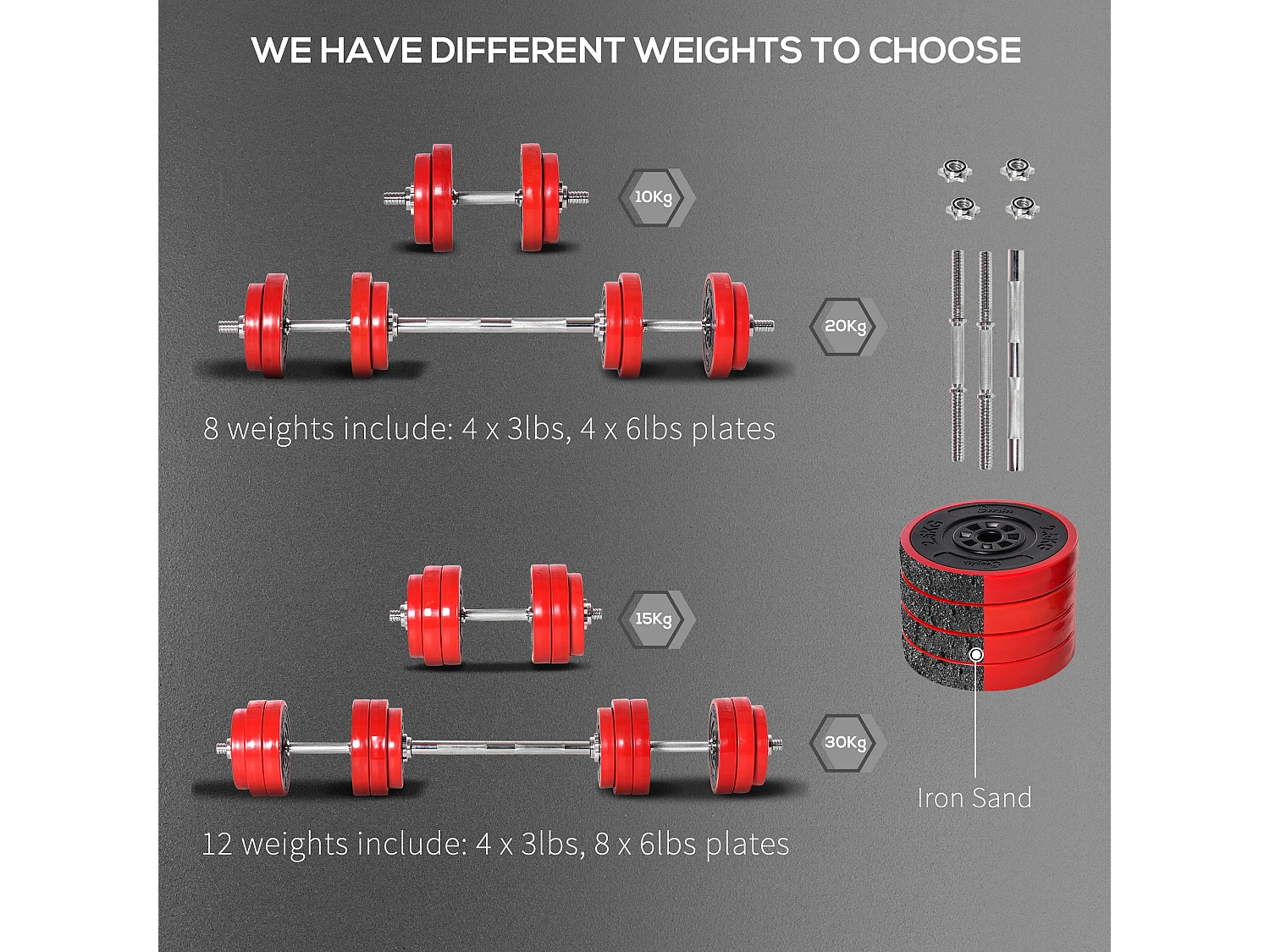 Set bilanciere e manubri pesi da 20kg dischi rivestiti in pp antigraffio