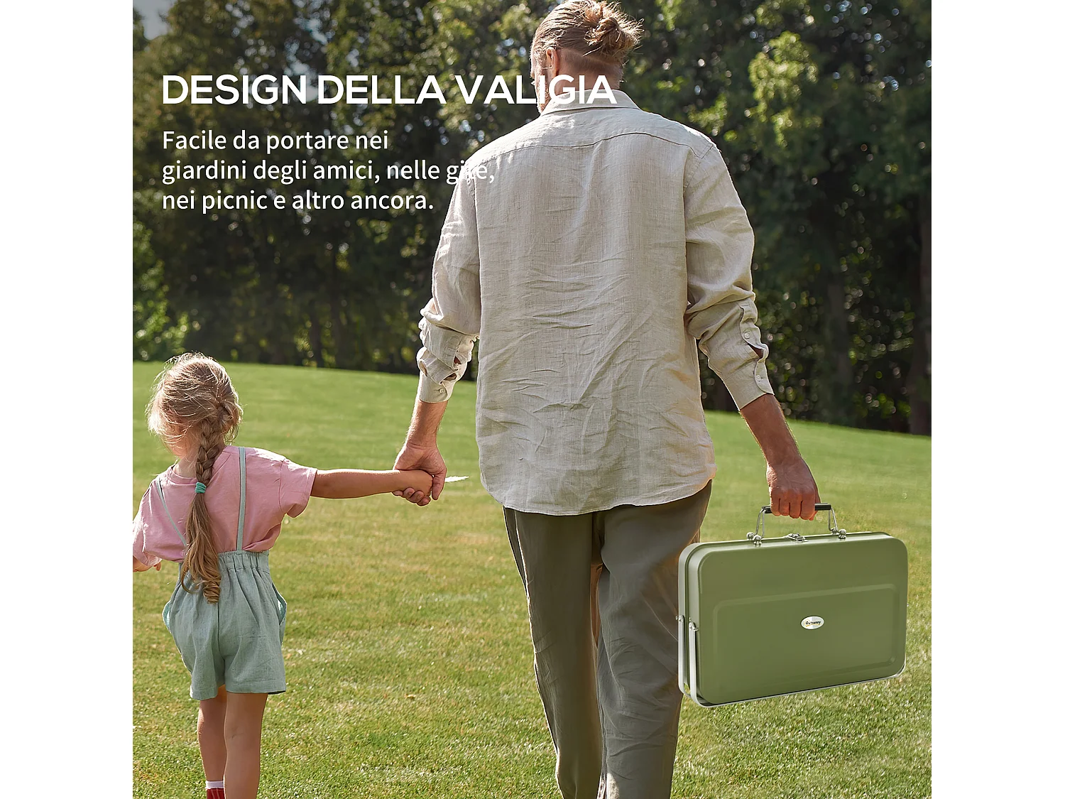 Barbecue a carbonella portatile e pieghevole a valigetta verde