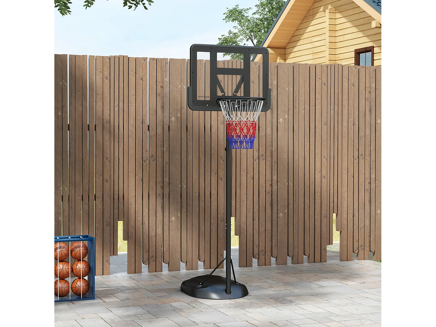 Canestro basket ad altezza regolabile in acciaio e pe nero