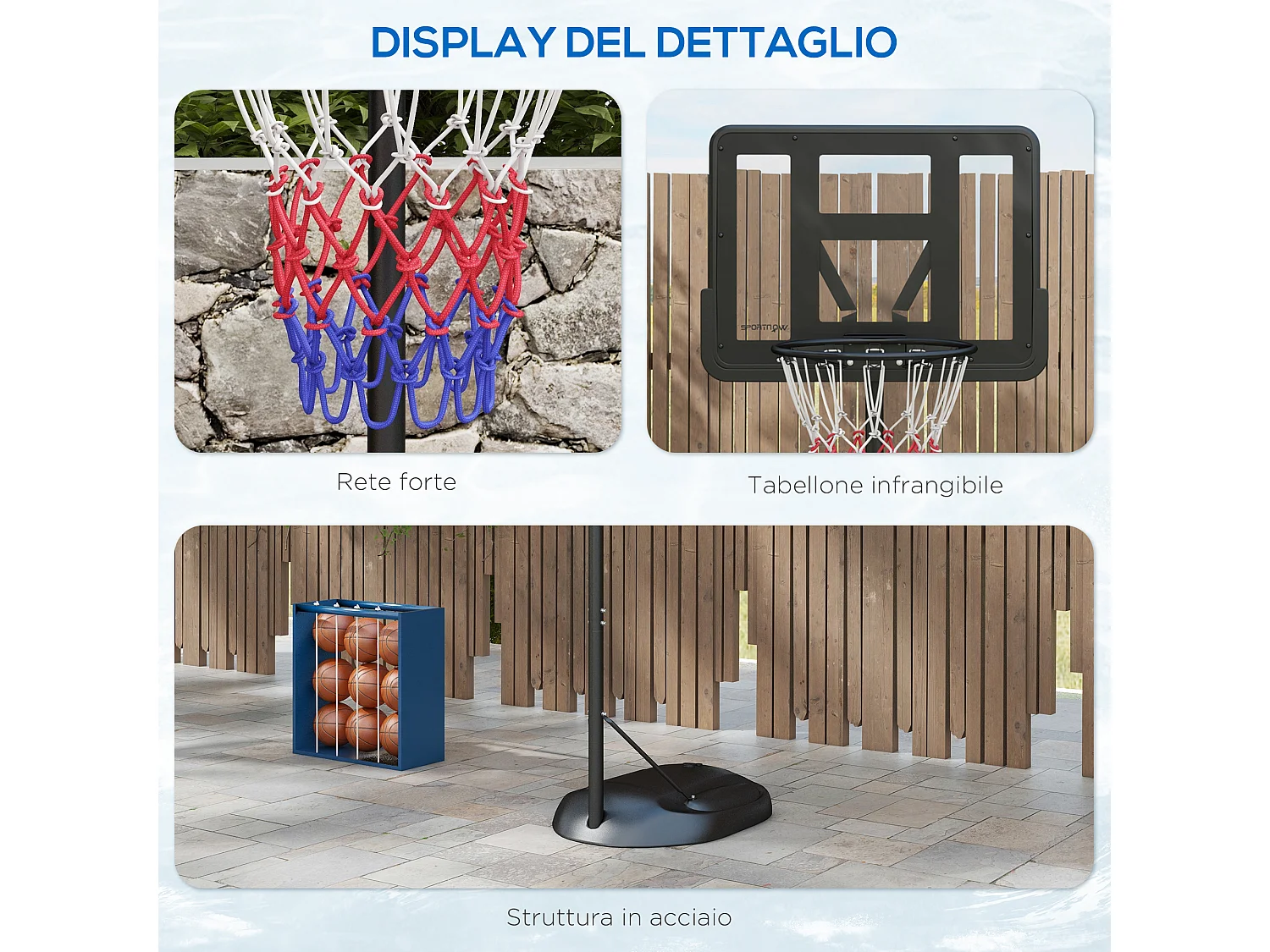 Canestro basket ad altezza regolabile in acciaio e pe nero