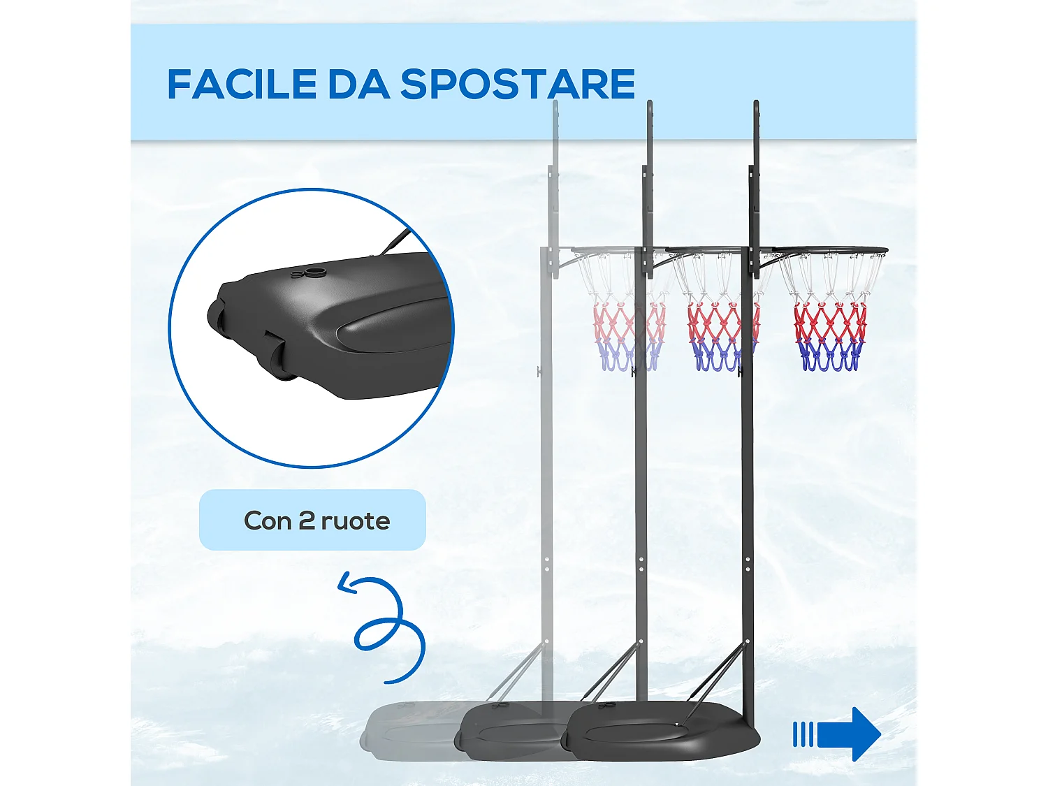 Canestro basket ad altezza regolabile in acciaio e pe nero