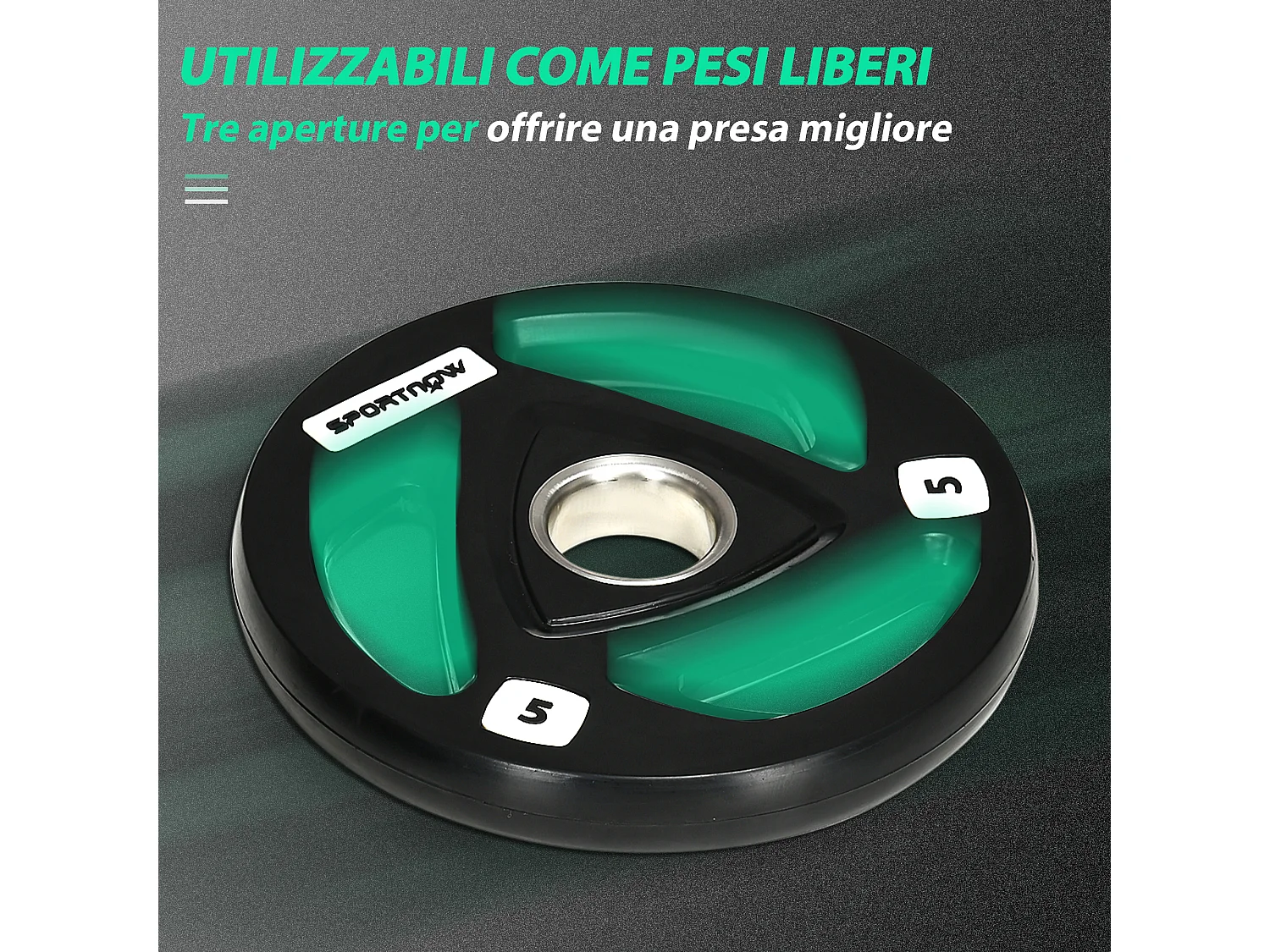 Set 2 dischi pesi in acciaio con rivestimento in gomma per bilanciere