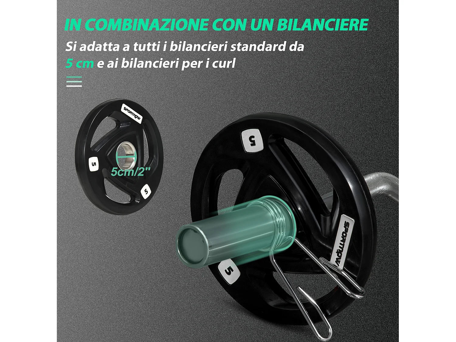Set 2 dischi pesi in acciaio con rivestimento in gomma per bilanciere