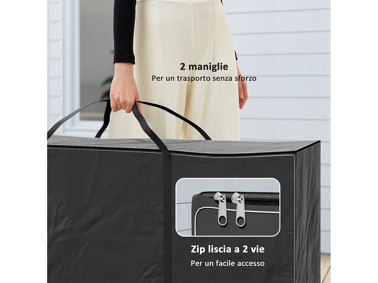 Borsa portaoggetti da 720l con 2 cerniere e maniglie in poliestere nero