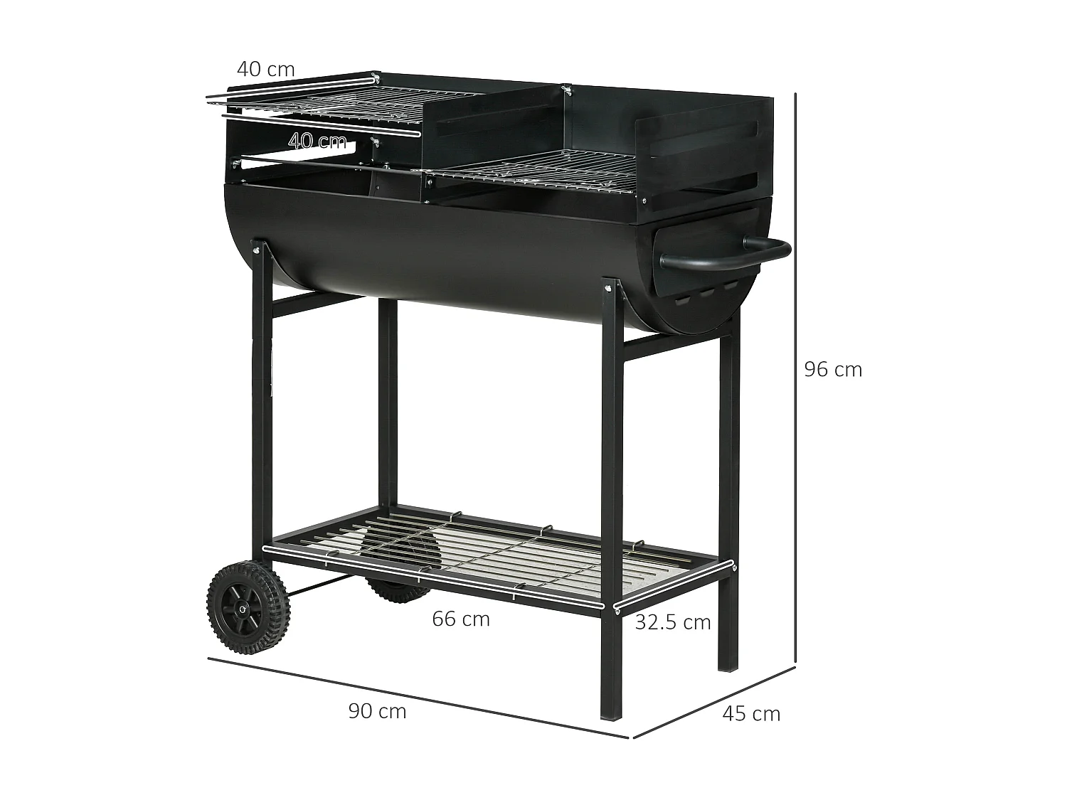 Barbecue in acciaio con 2 griglie indipendenti 90x45x96 cm
