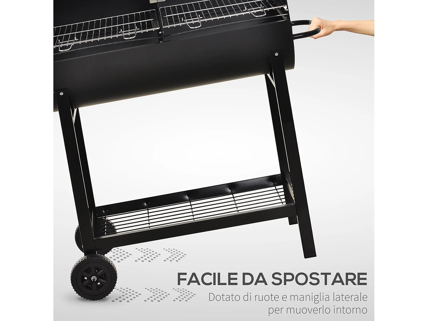 Barbecue in acciaio con 2 griglie indipendenti 90x45x96 cm