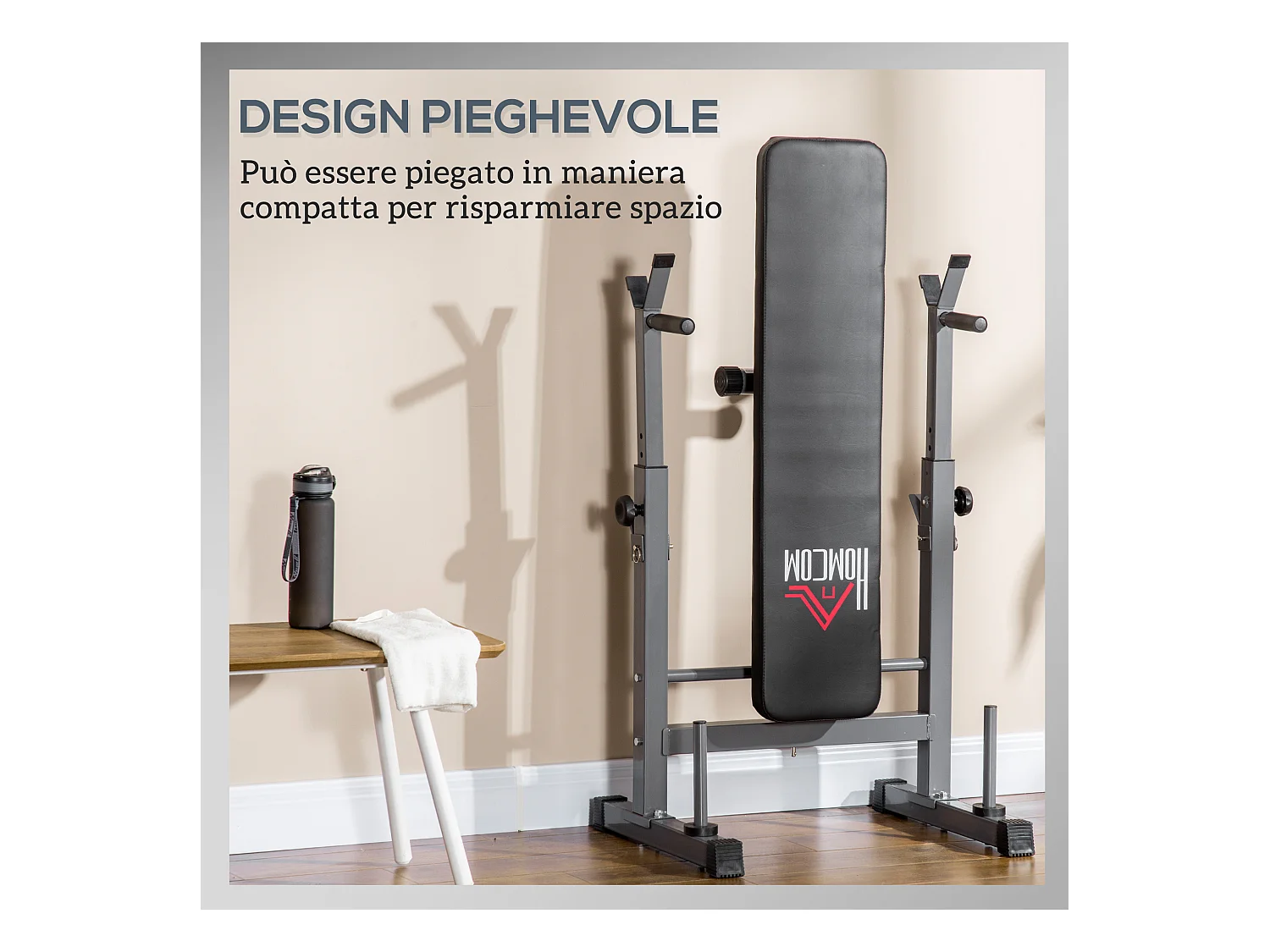 Panca pesi pieghevole e multiuso 8 altezze regolabili in acciaio grigio