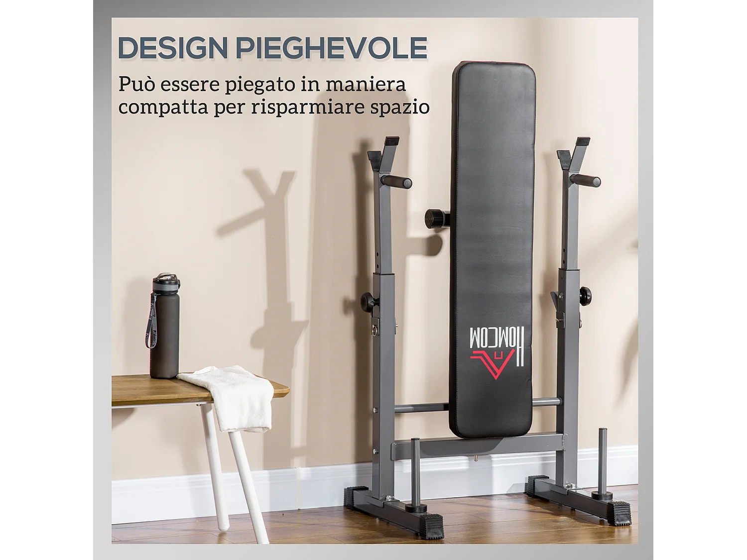 Panca pesi pieghevole e multiuso 8 altezze regolabili in acciaio grigio