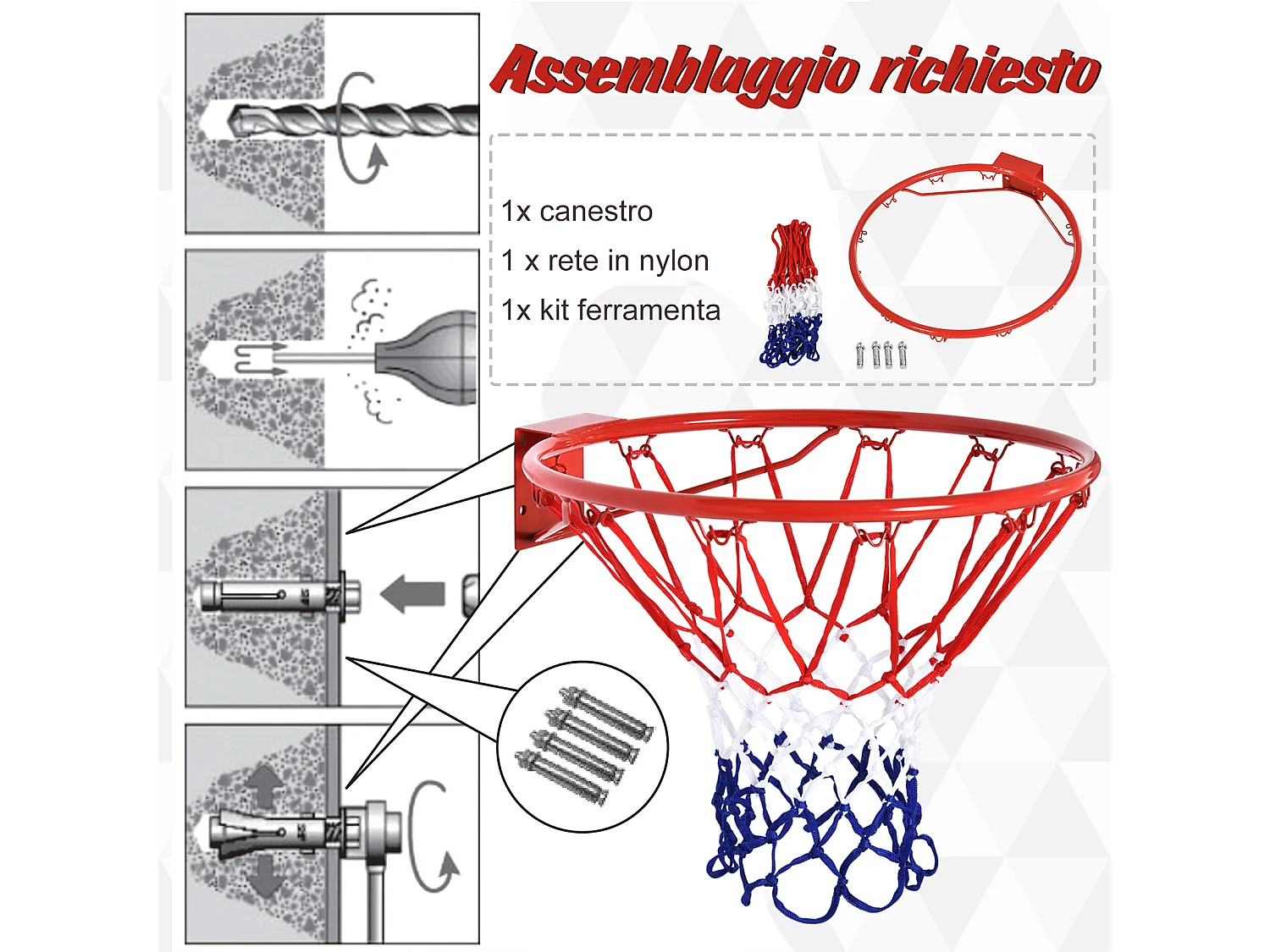 Canestro basket in ferro e rete in nylon per esterno e interno, φ46cm