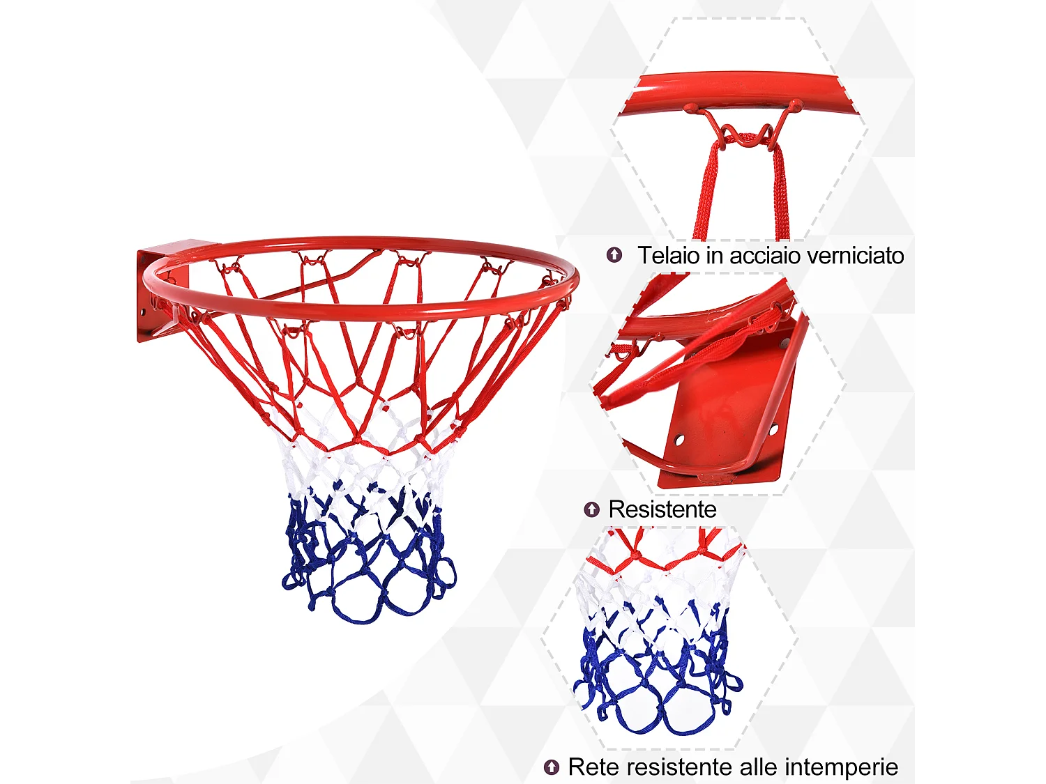 Canestro basket in ferro e rete in nylon per esterno e interno, φ46cm