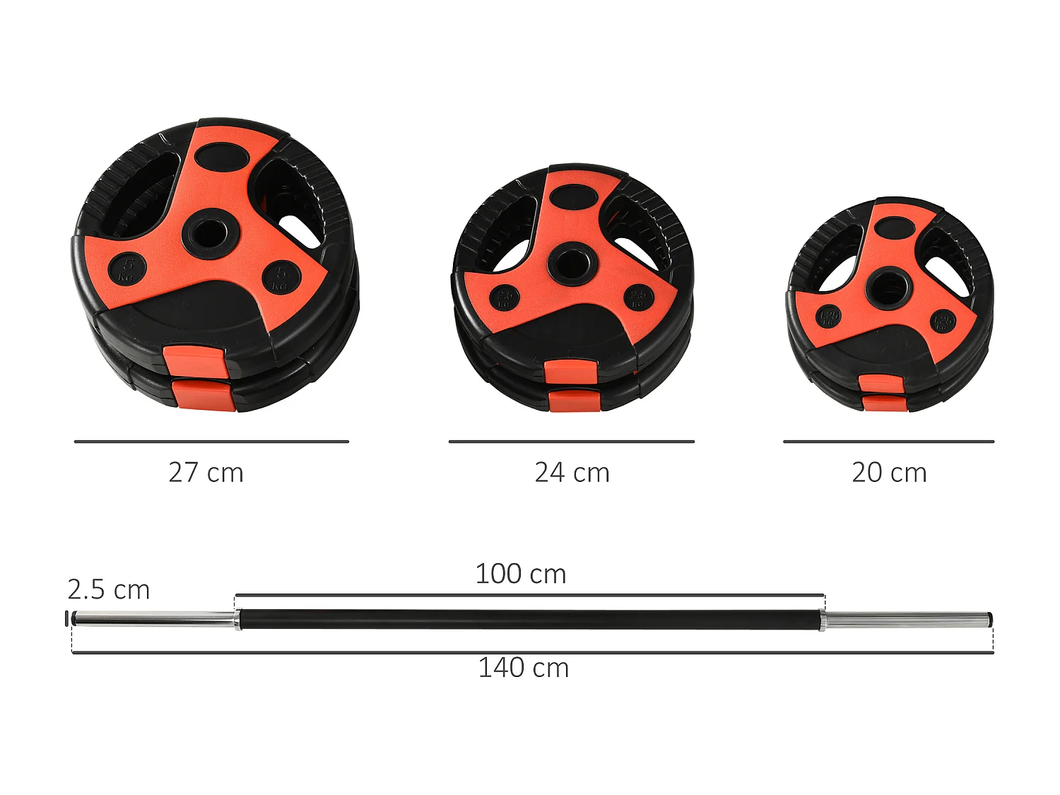 Set bilanciere e dischi da 20kg totali con impugnatura antiscivolo