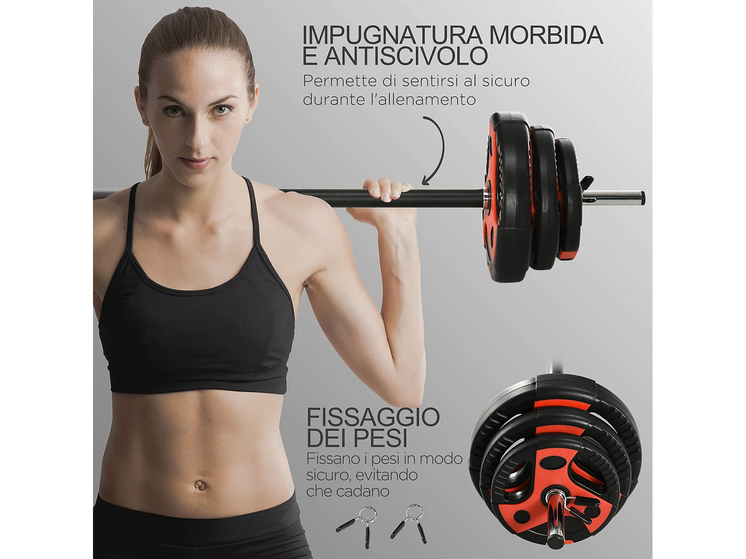 Set bilanciere e dischi da 20kg totali con impugnatura antiscivolo