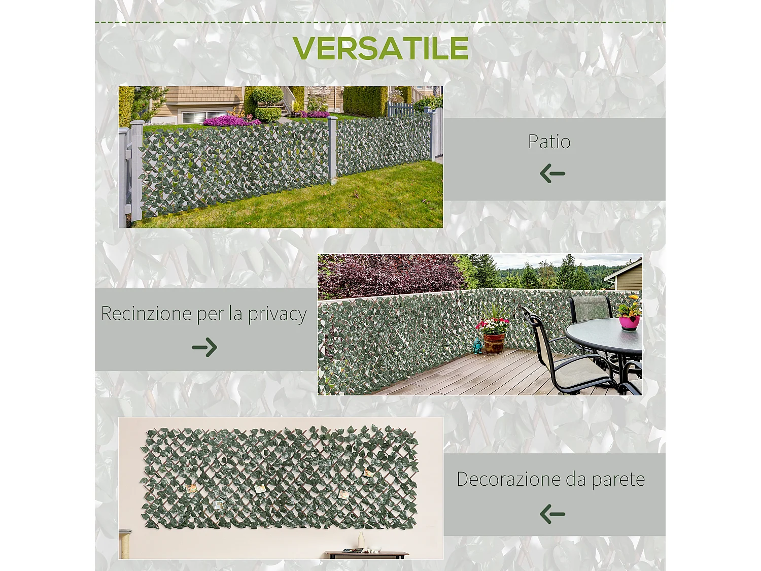 Finta siepe 8 pezzi parete verde recinzione esterni e balcone