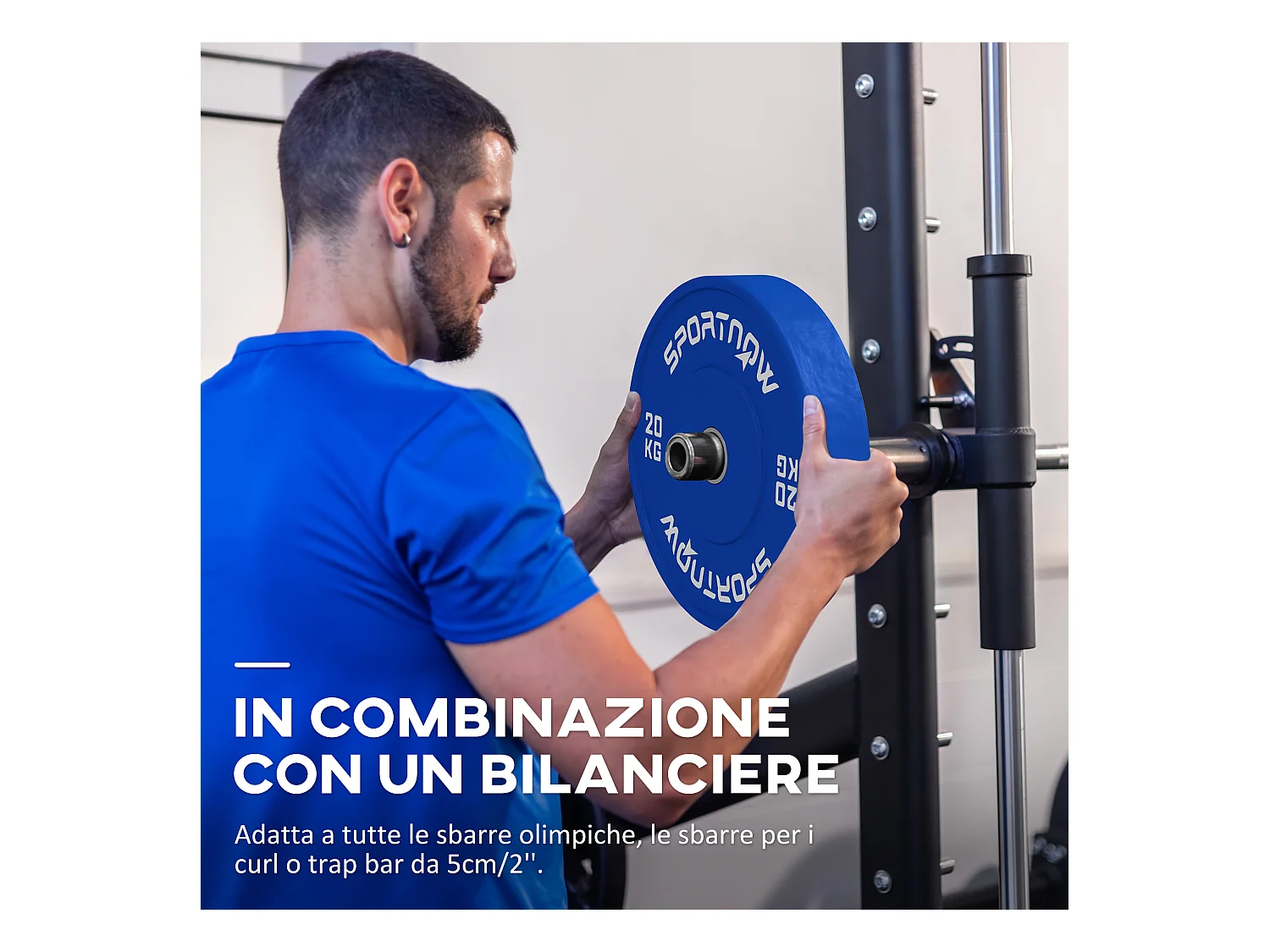 Set 2 dischi pesi 20 kg in gomma foro 5 cm per manubri e bilancieri blu