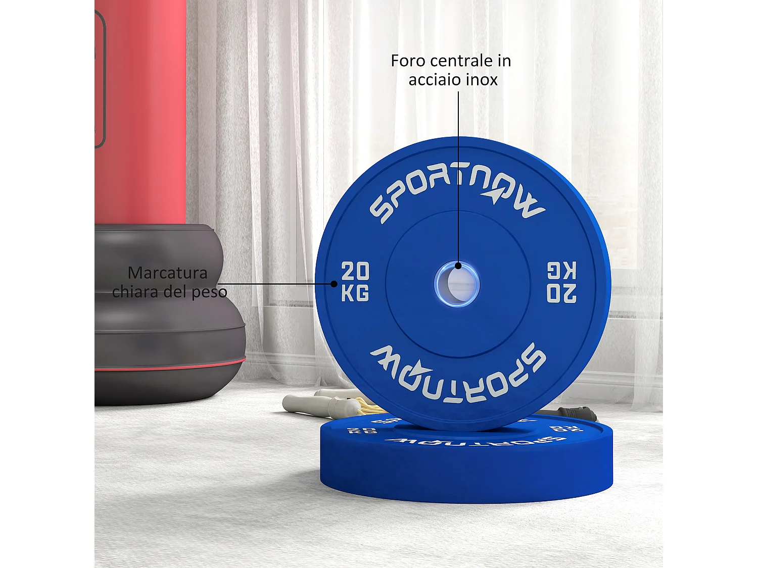 Set 2 dischi pesi 20 kg in gomma foro 5 cm per manubri e bilancieri blu