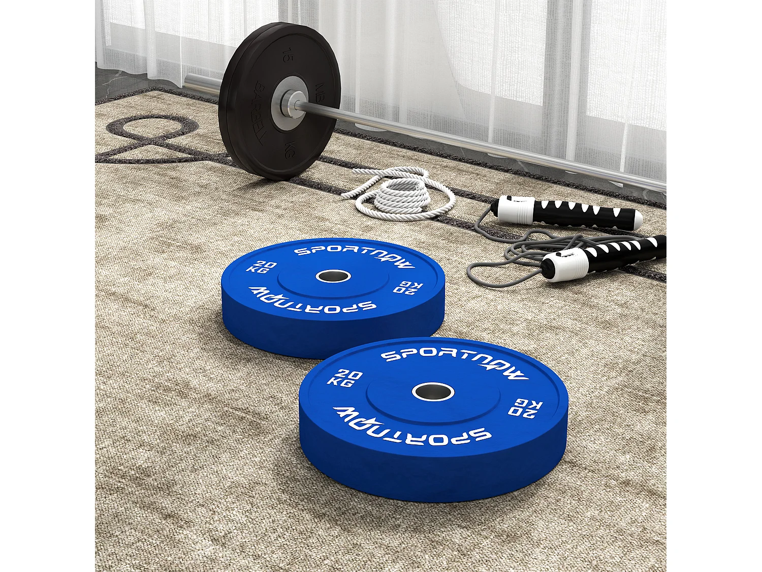 Set 2 dischi pesi 20 kg in gomma foro 5 cm per manubri e bilancieri blu