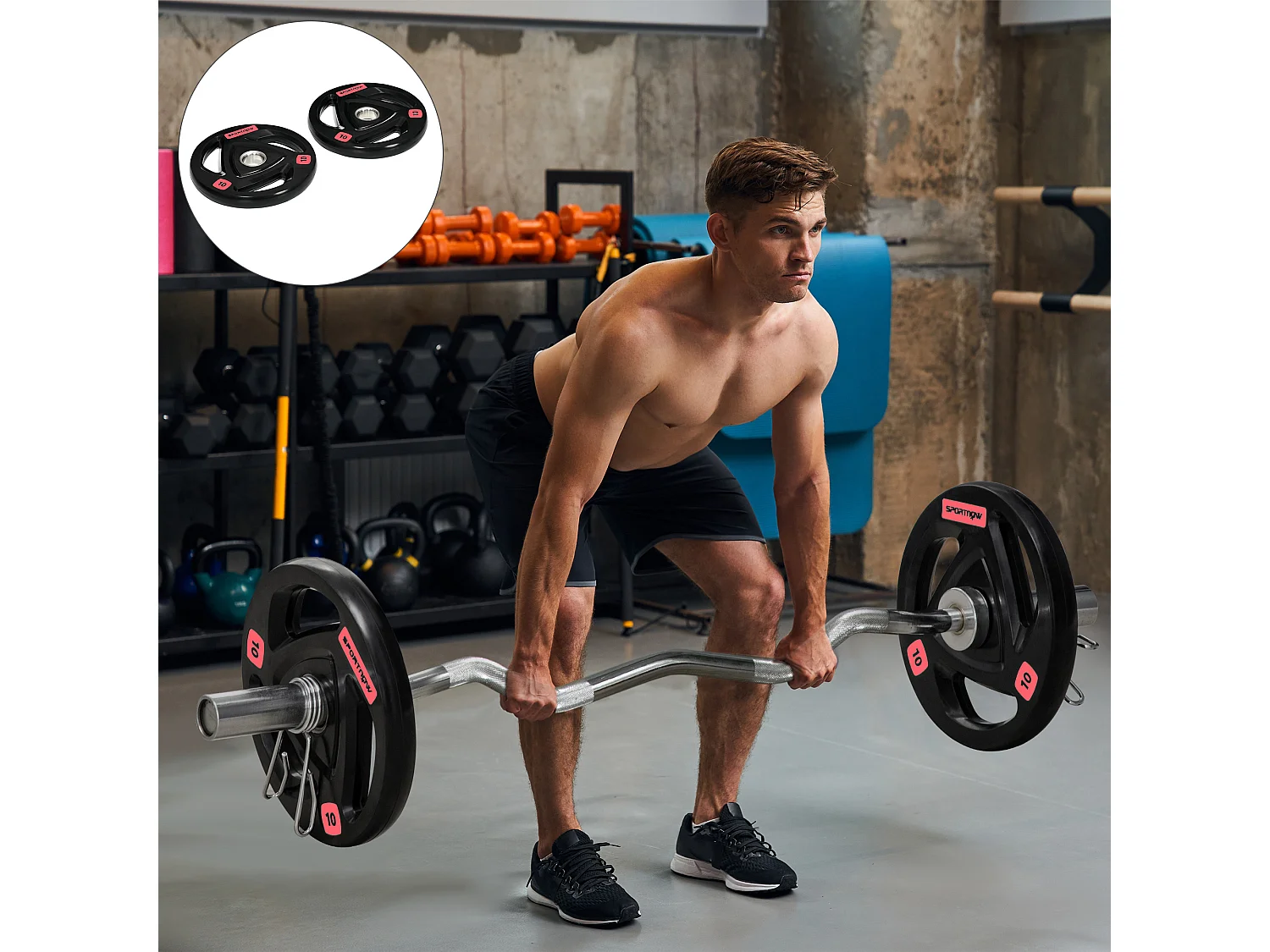 Set 2 dischi pesi 10kg in acciaio rivestimento in gomma per bilanciere