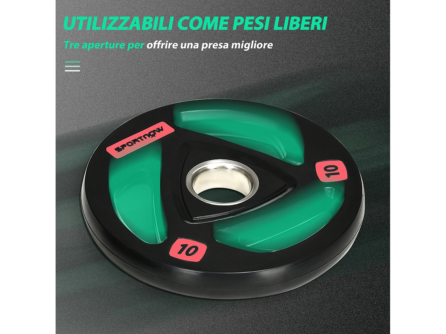 Set 2 dischi pesi 10kg in acciaio rivestimento in gomma per bilanciere