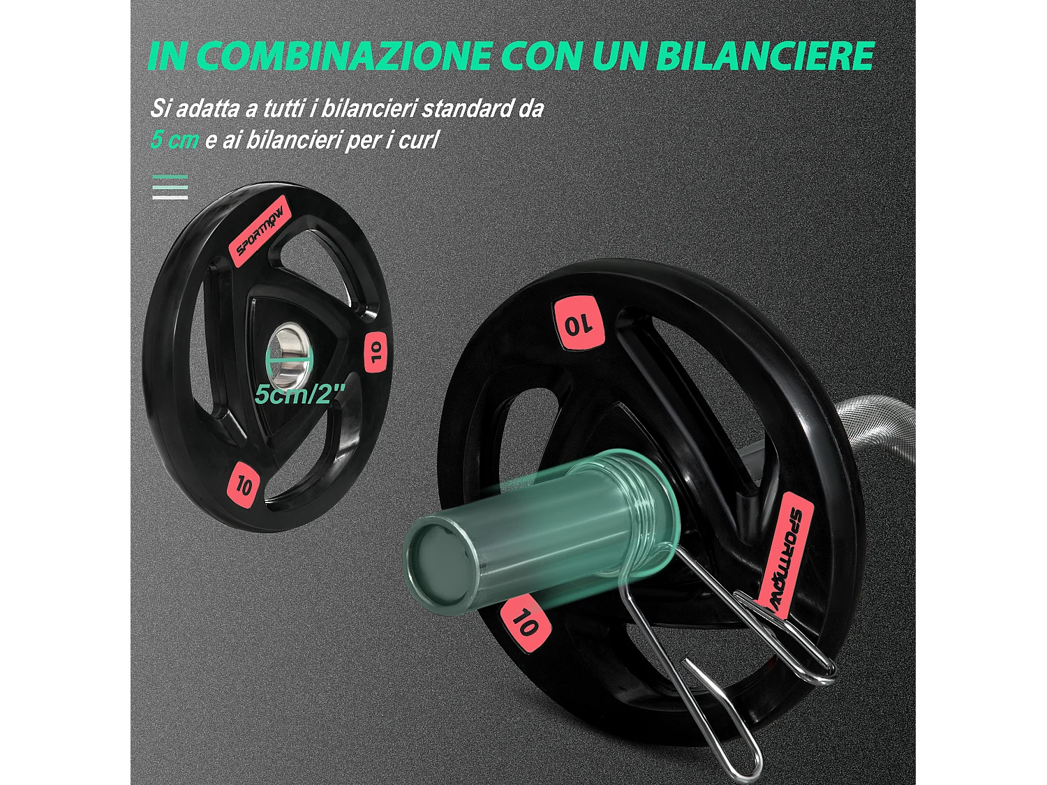 Set 2 dischi pesi 10kg in acciaio rivestimento in gomma per bilanciere