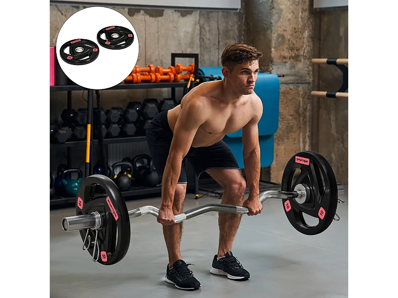 Set 2 dischi pesi 10kg in acciaio rivestimento in gomma per bilanciere