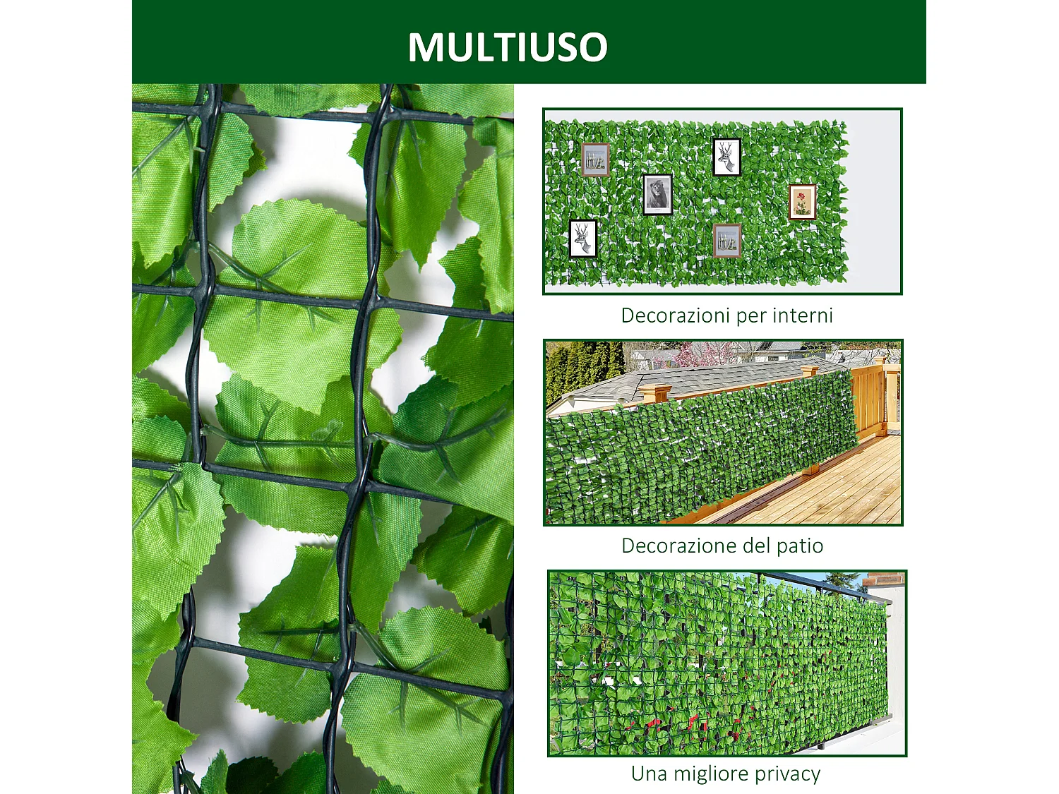 Rotolo di siepe artificiale per giardino 300x150cm in pe verde