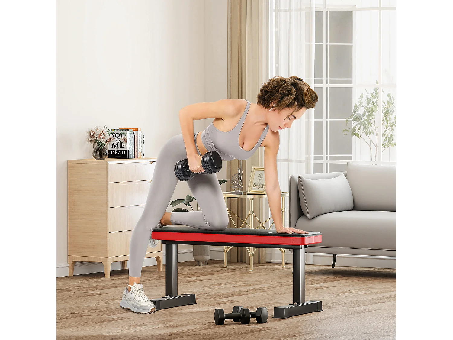 Panca piana per addominali con cuscino e capacità 300kg in acciaio