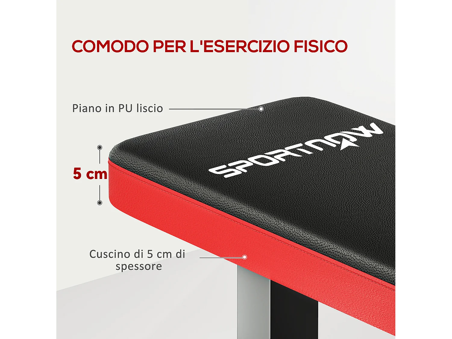 Panca piana per addominali con cuscino e capacità 300kg in acciaio