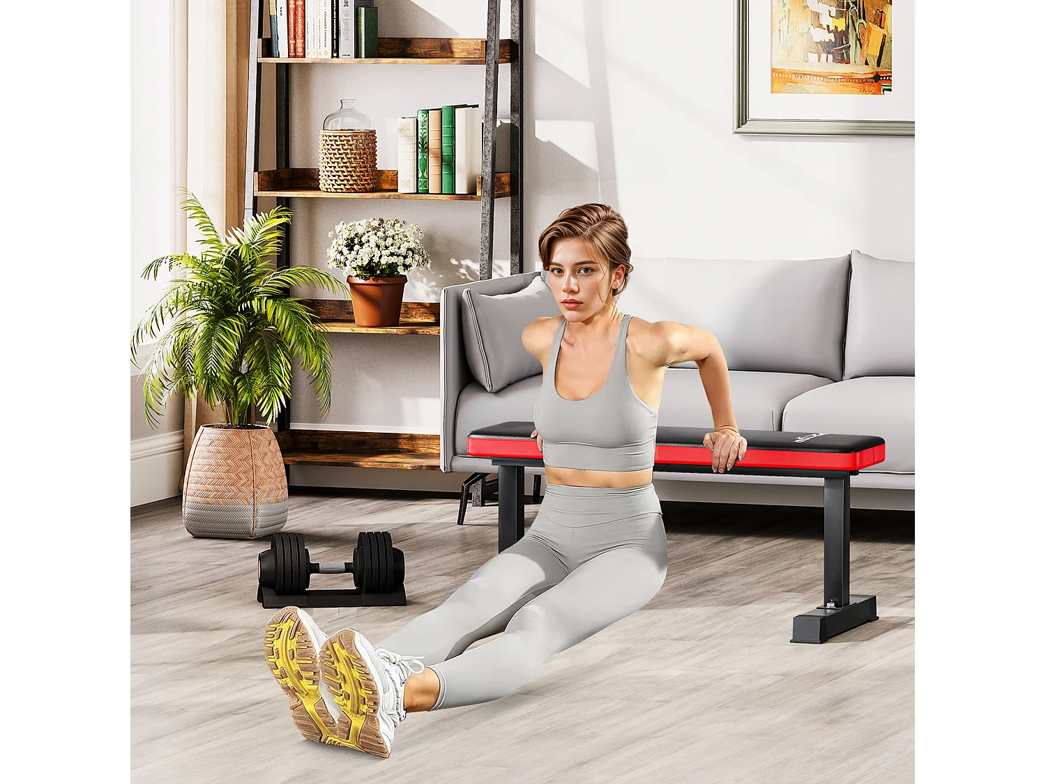 Panca piana per addominali con cuscino e capacità 300kg in acciaio