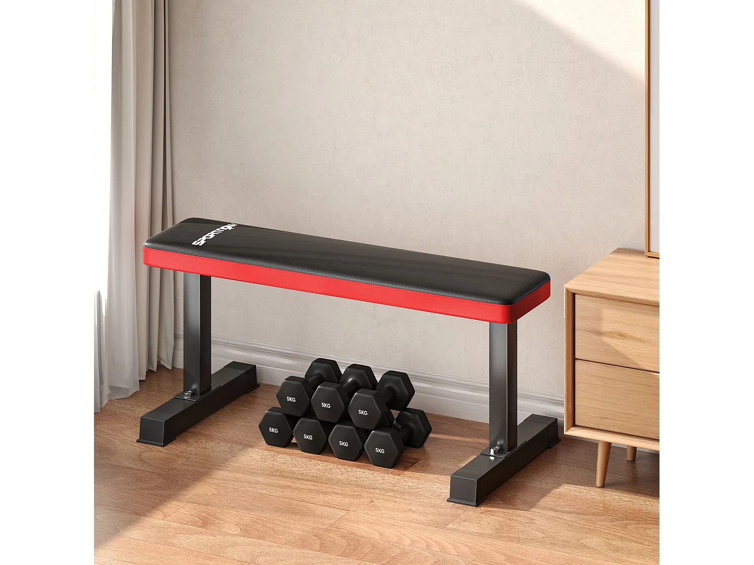 Panca piana per addominali con cuscino e capacità 300kg in acciaio