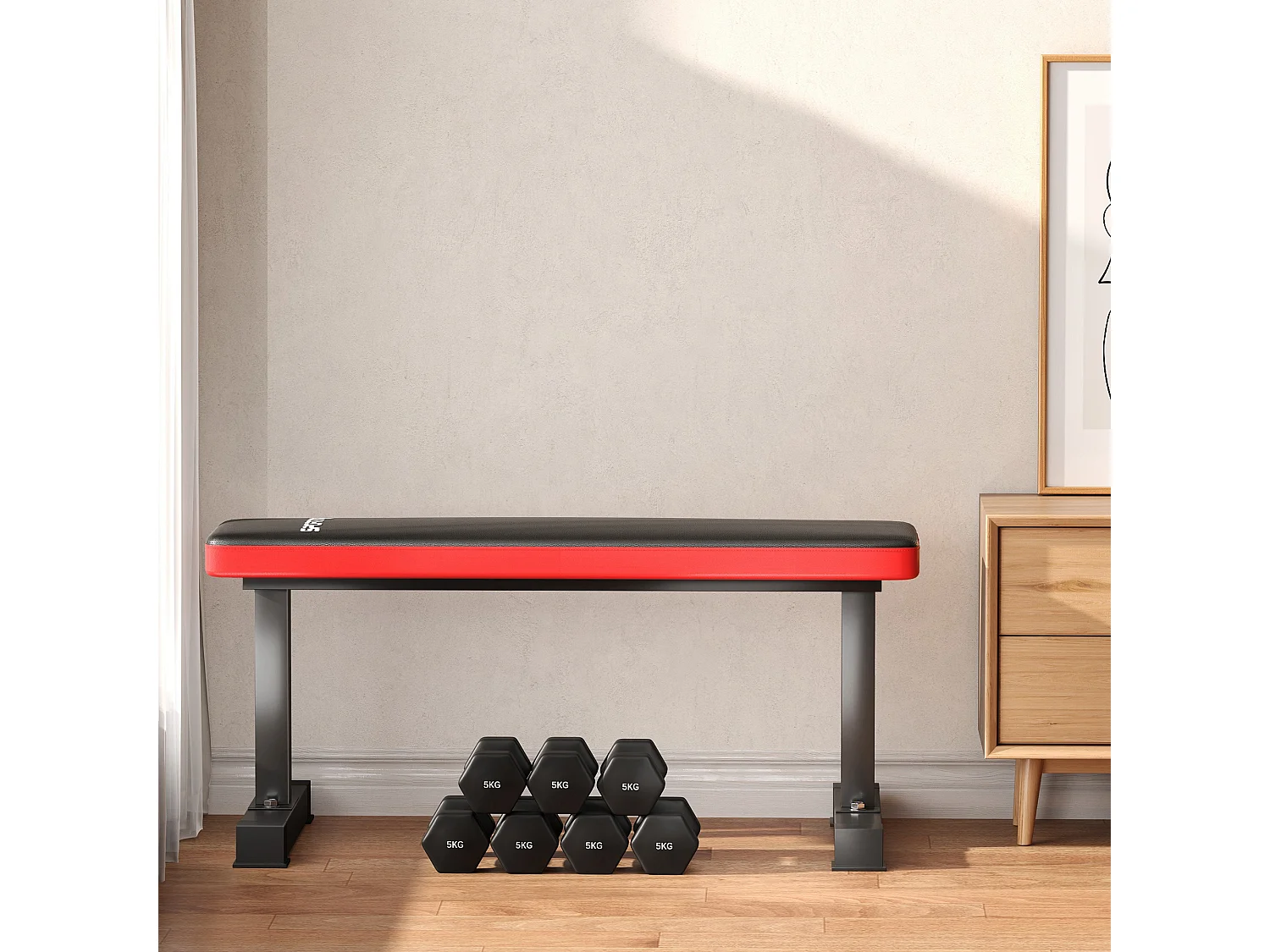 Panca piana per addominali con cuscino e capacità 300kg in acciaio