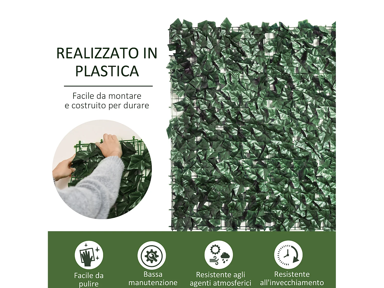 Rotolo di siepe artificiale in pe 300x100cm verde scuro